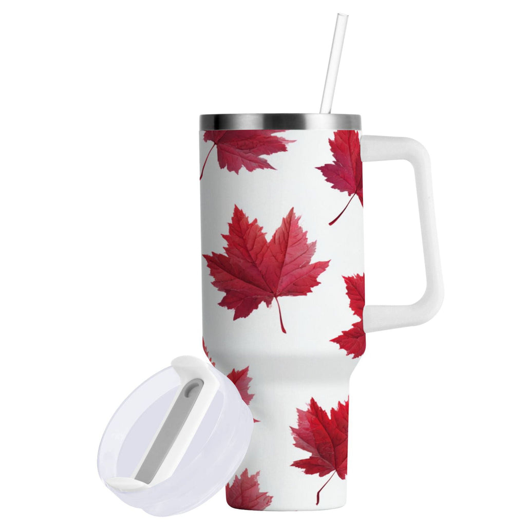 30 oz Insulated Stainless Steel Tumbler Double Wall Stainless Steel Tumbler with 2-Way Drinking Red Maple Leaves - Choice 643