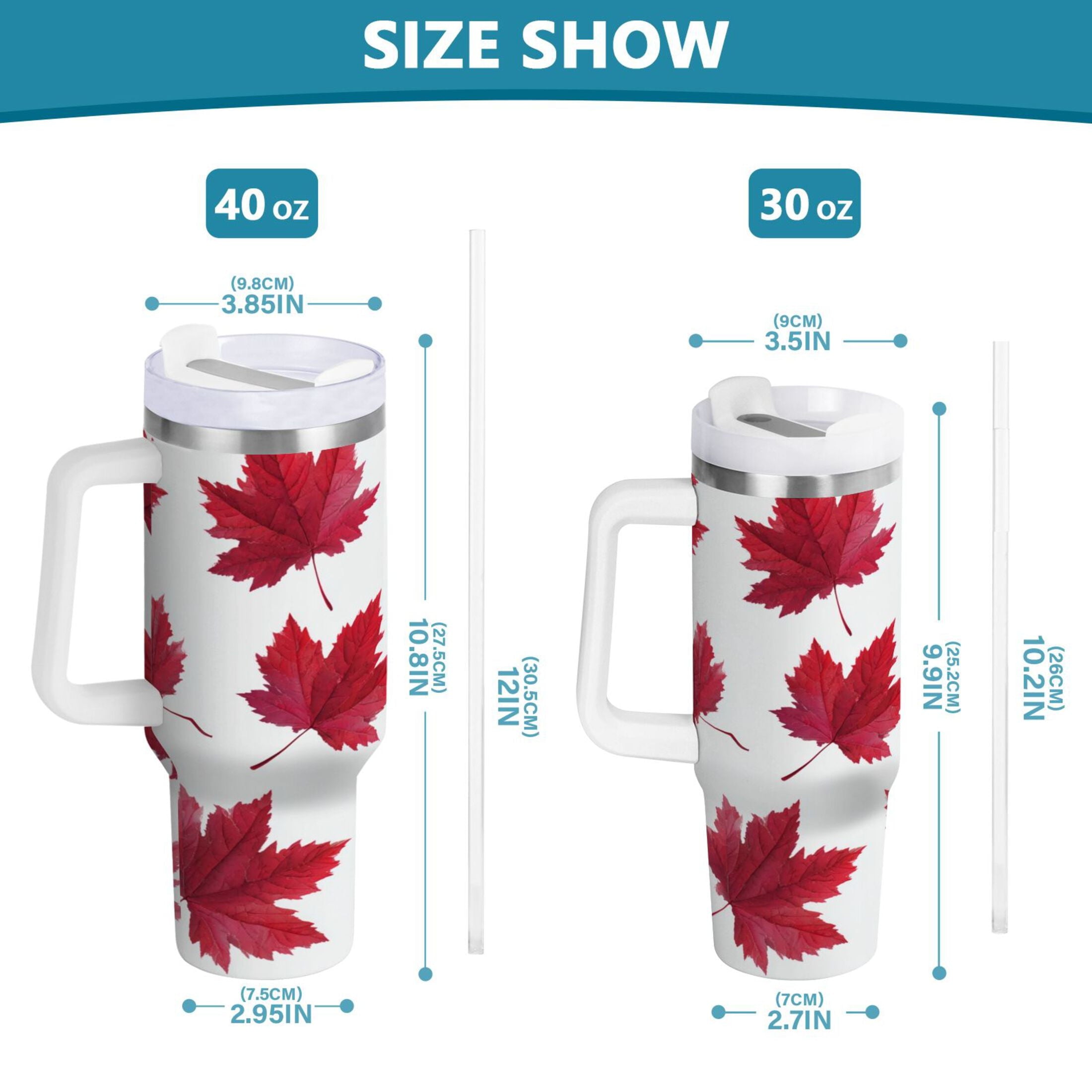 30 oz Insulated Stainless Steel Tumbler Double Wall Stainless Steel Tumbler with 2-Way Drinking Red Maple Leaves - Choice 643