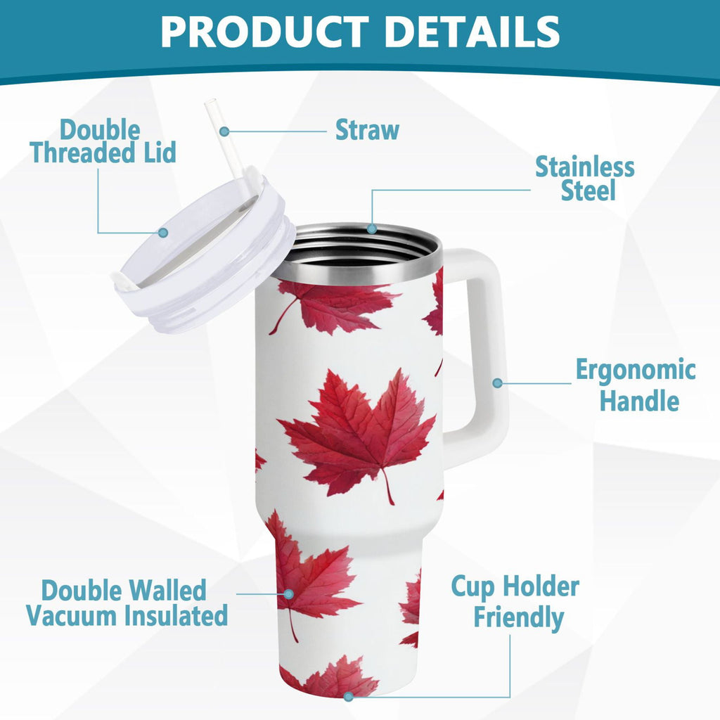 30 oz Insulated Stainless Steel Tumbler Double Wall Stainless Steel Tumbler with 2-Way Drinking Red Maple Leaves - Choice 643