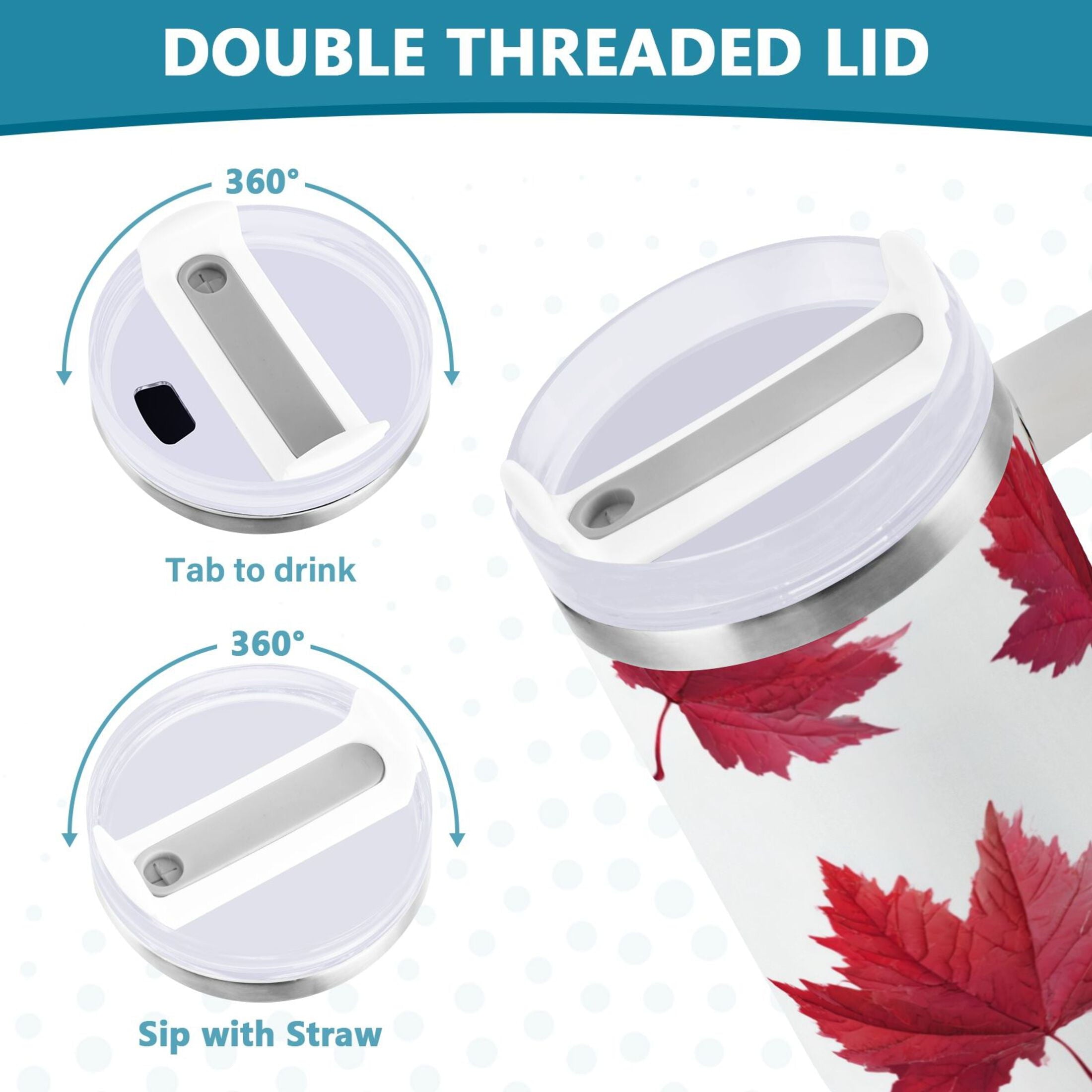 30 oz Insulated Stainless Steel Tumbler Double Wall Stainless Steel Tumbler with 2-Way Drinking Red Maple Leaves - Choice 643