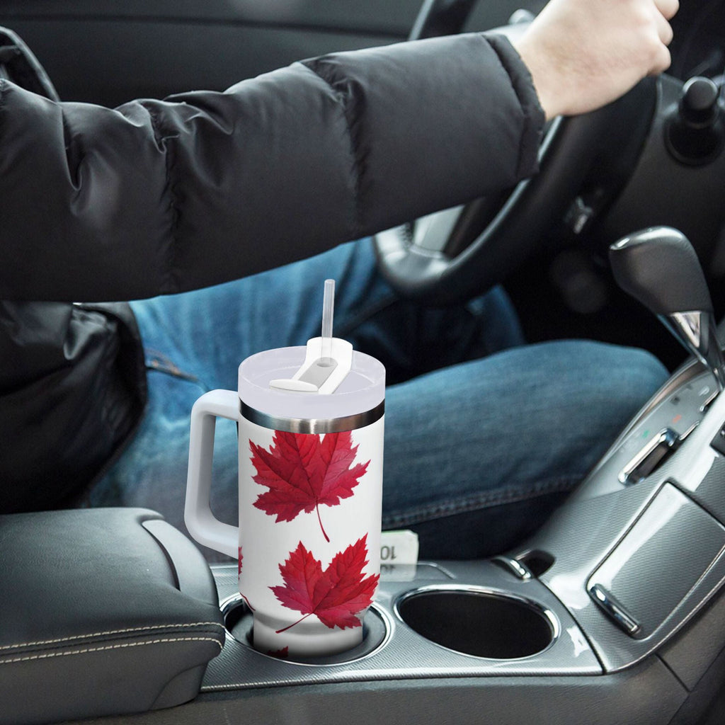 30 oz Insulated Stainless Steel Tumbler Double Wall Stainless Steel Tumbler with 2-Way Drinking Red Maple Leaves - Choice 643