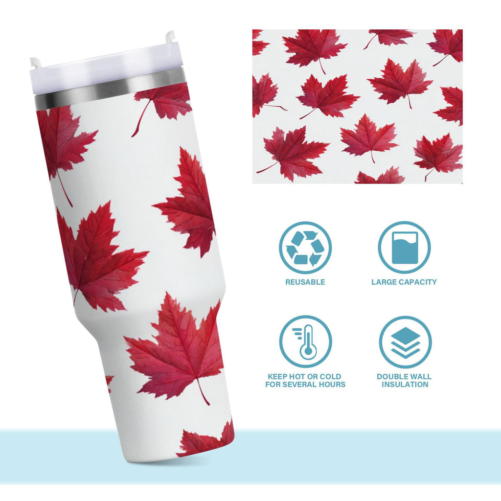 30 oz Insulated Stainless Steel Tumbler Double Wall Stainless Steel Tumbler with 2-Way Drinking Red Maple Leaves - Choice 643