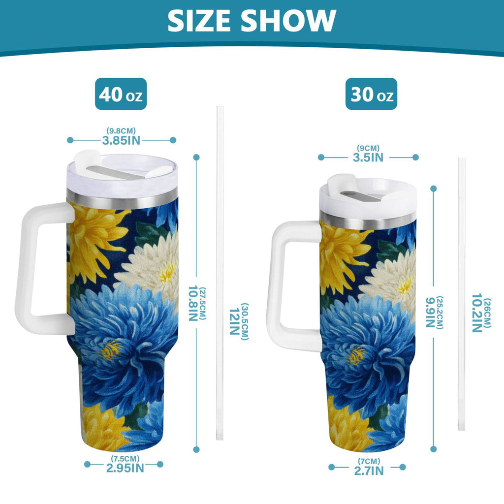 30 oz Insulated Stainless Steel Tumbler Double Wall Stainless Steel Tumbler with 2-Way Drinking Yellow and White Chrysanthemum - Choice 923