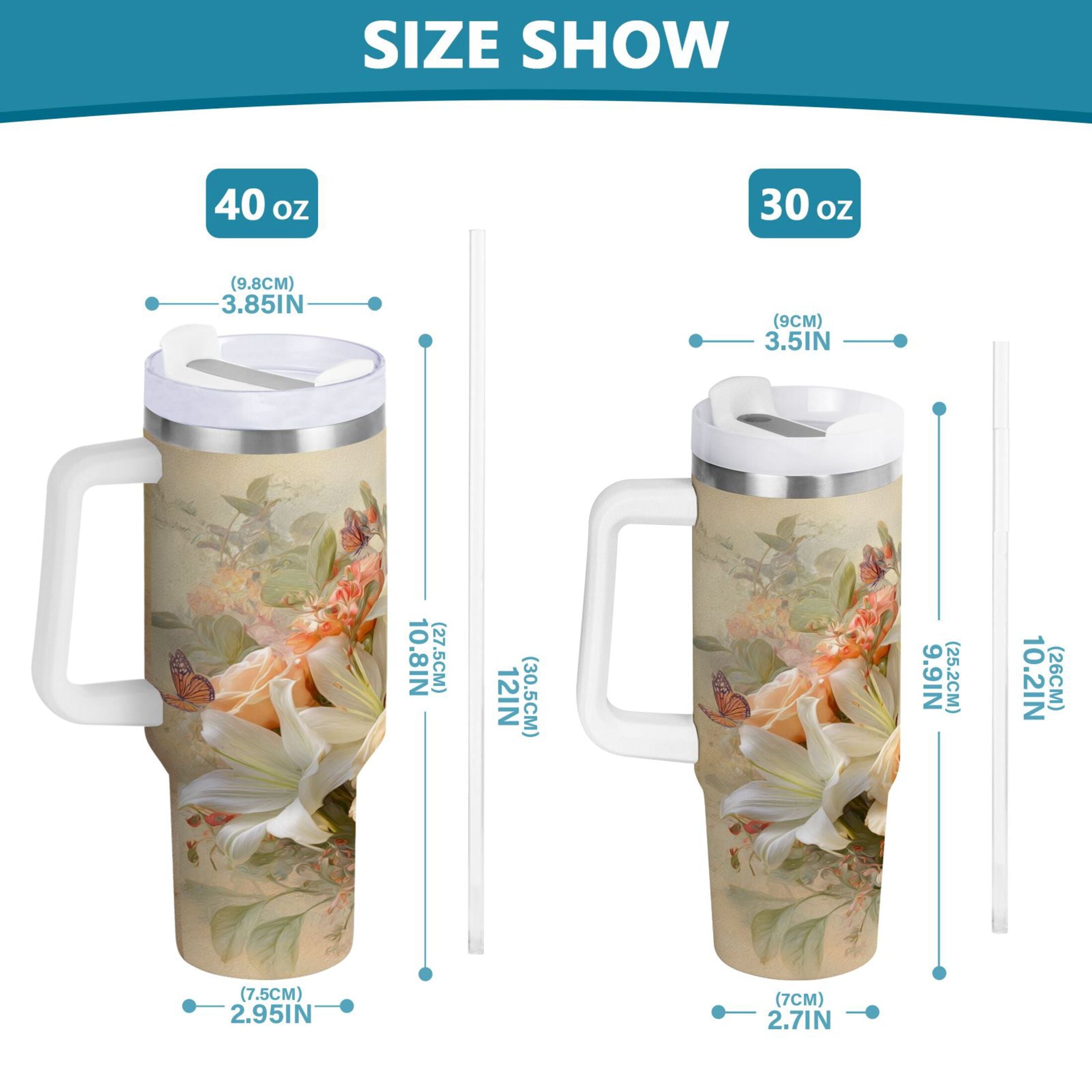 30 oz Insulated Stainless Steel Tumbler Double Wall Stainless Steel Tumbler with 2-Way Drinking Beautiful Floral Bouquet - Choice 445