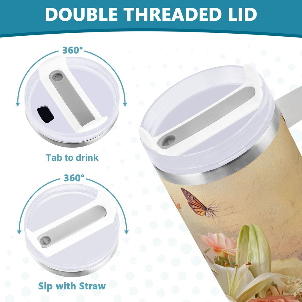 30 oz Insulated Stainless Steel Tumbler Double Wall Stainless Steel Tumbler with 2-Way Drinking Beautiful Floral Bouquet - Choice 445