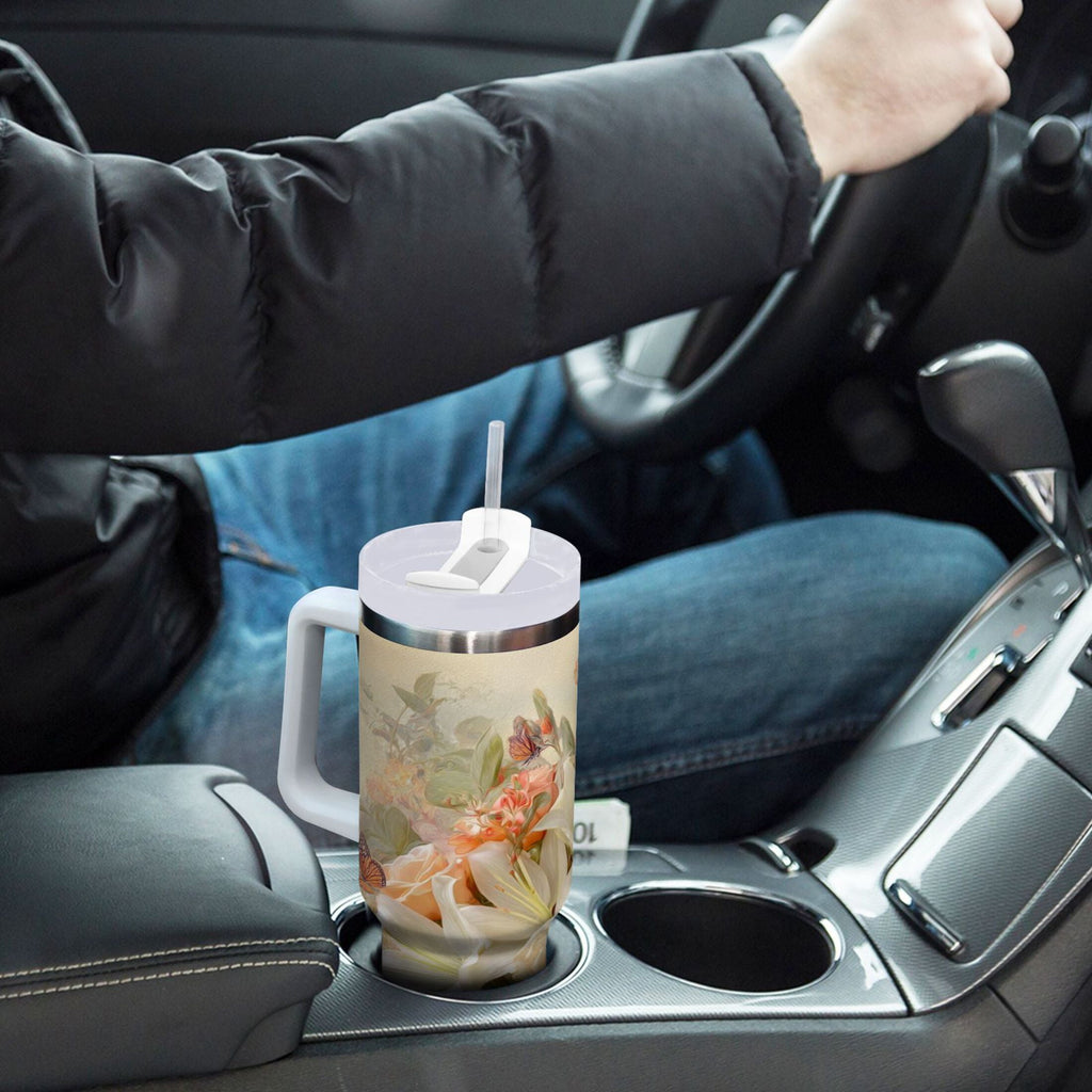 30 oz Insulated Stainless Steel Tumbler Double Wall Stainless Steel Tumbler with 2-Way Drinking Beautiful Floral Bouquet - Choice 445