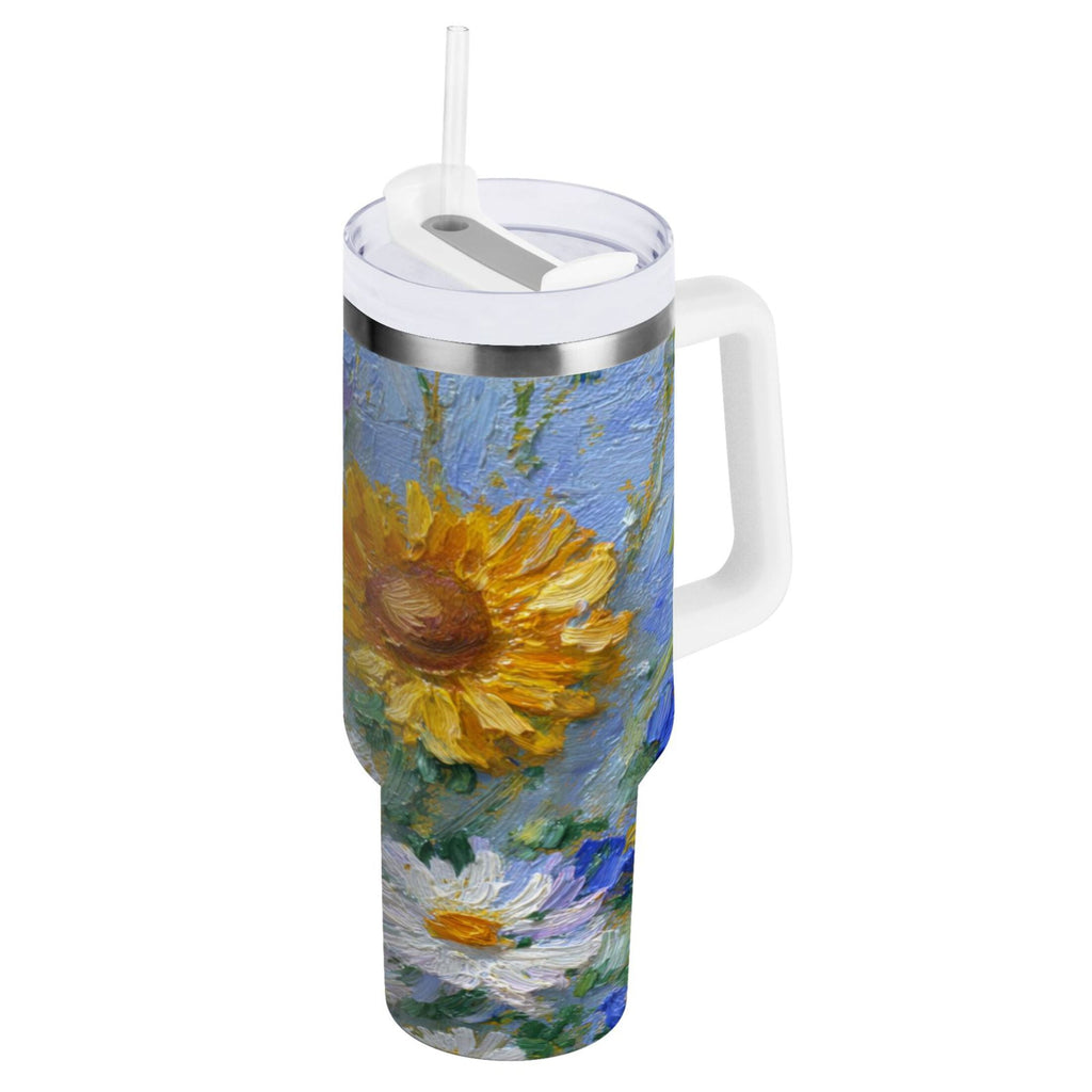 40 oz Insulated Stainless Steel Tumbler Double Wall Stainless Steel Tumbler with 2-Way Drinking Sunflowers and Daisies - Choice 183