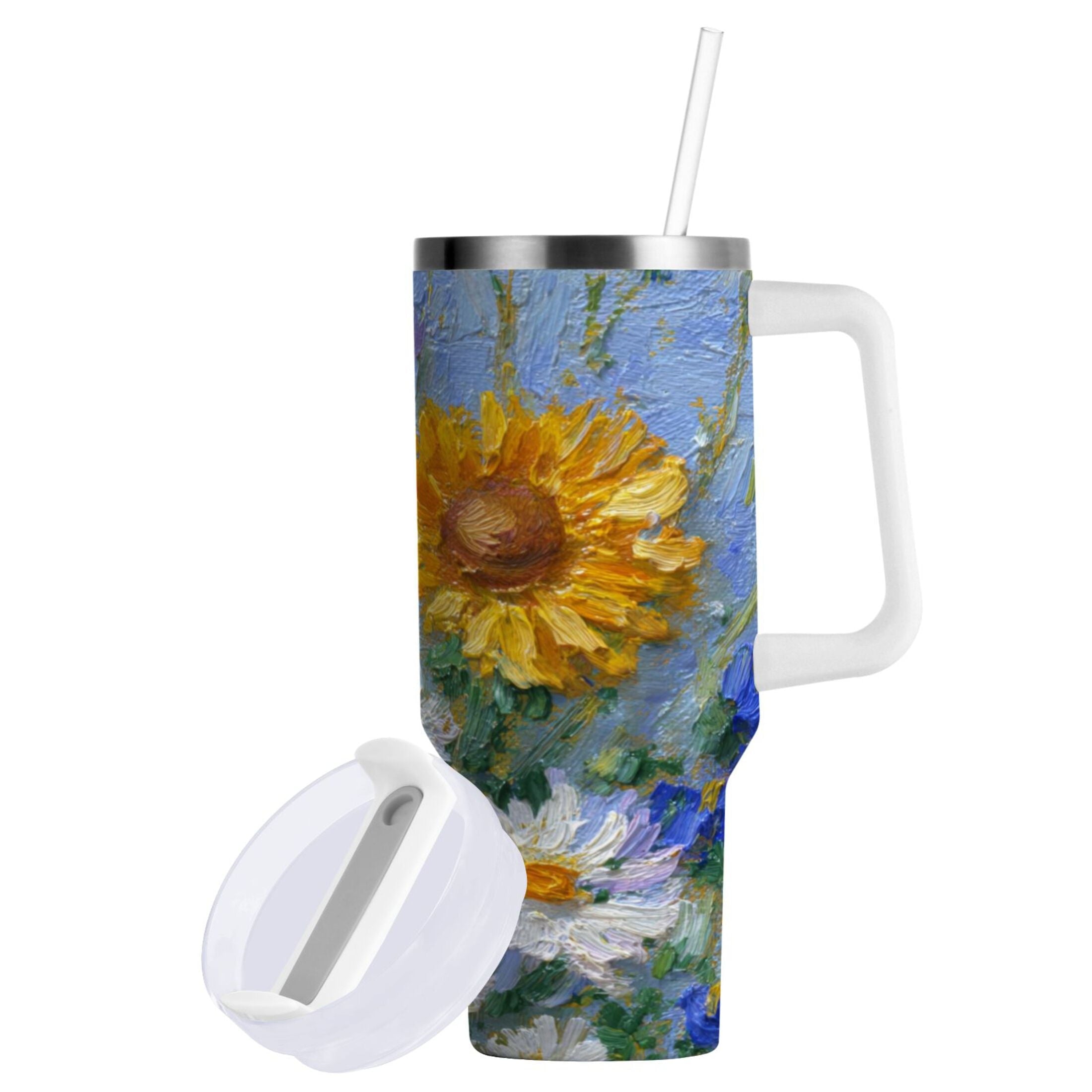 40 oz Insulated Stainless Steel Tumbler Double Wall Stainless Steel Tumbler with 2-Way Drinking Sunflowers and Daisies - Choice 183