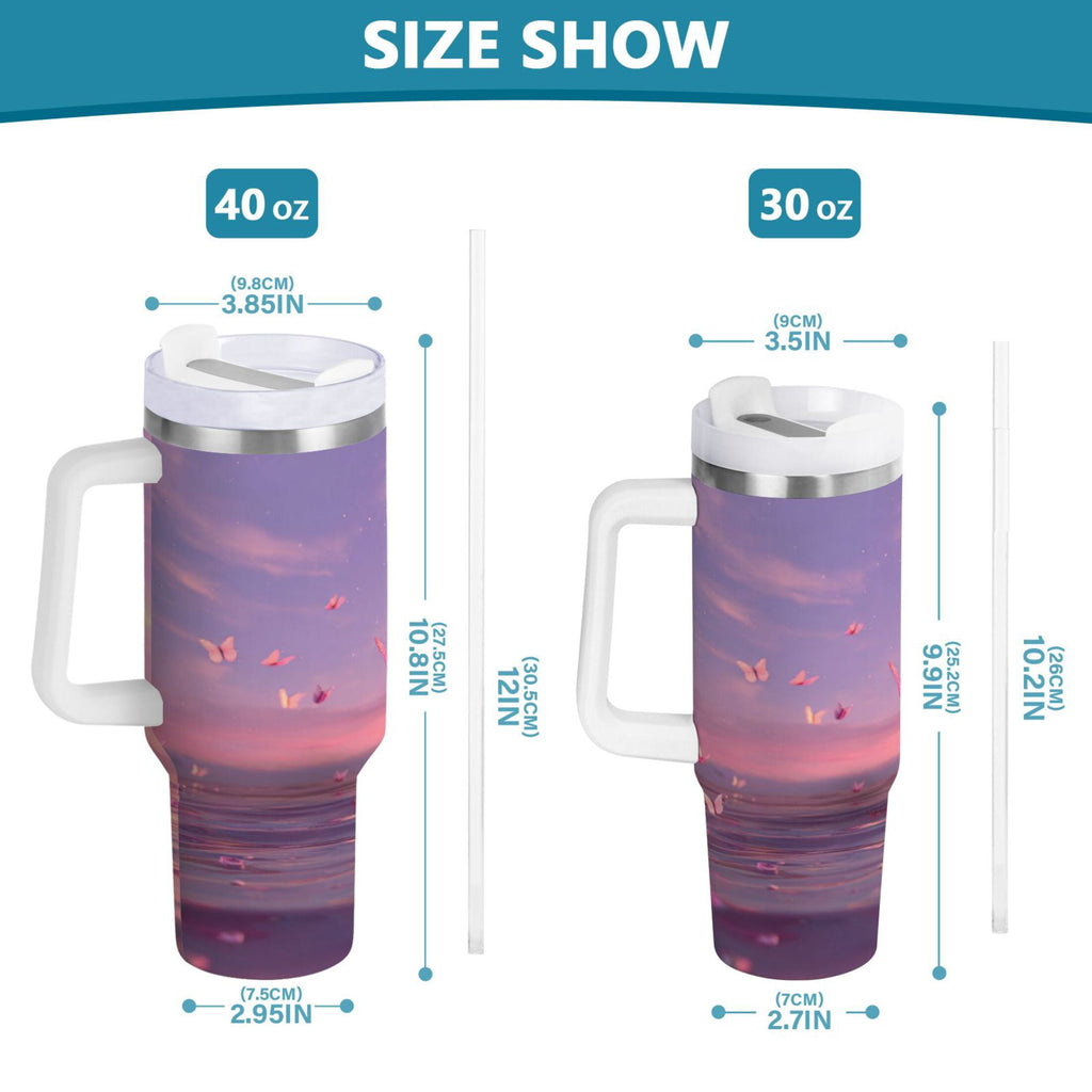 30 oz Insulated Stainless Steel Tumbler Double Wall Stainless Steel Tumbler with 2-Way Drinking Pink Butterflies Flying - Choice 429