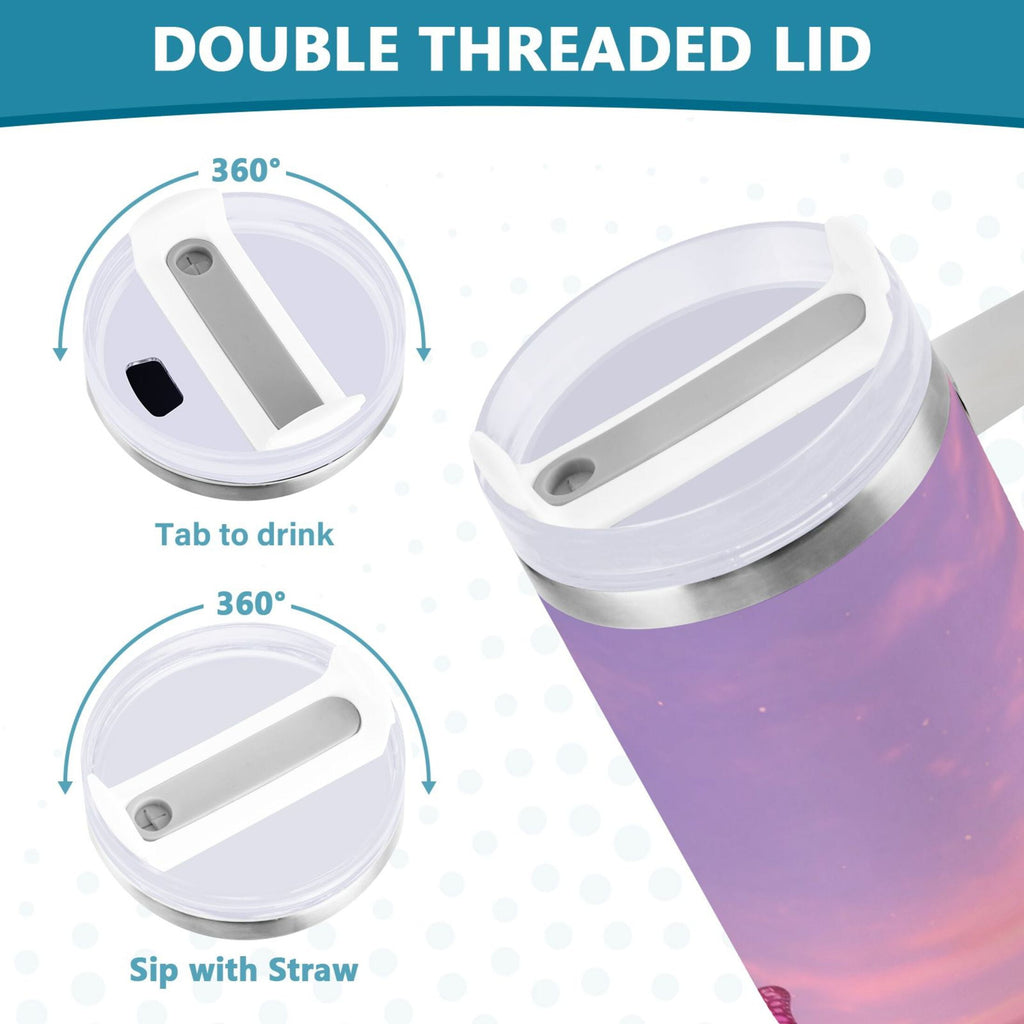 30 oz Insulated Stainless Steel Tumbler Double Wall Stainless Steel Tumbler with 2-Way Drinking Pink Butterflies Flying - Choice 429