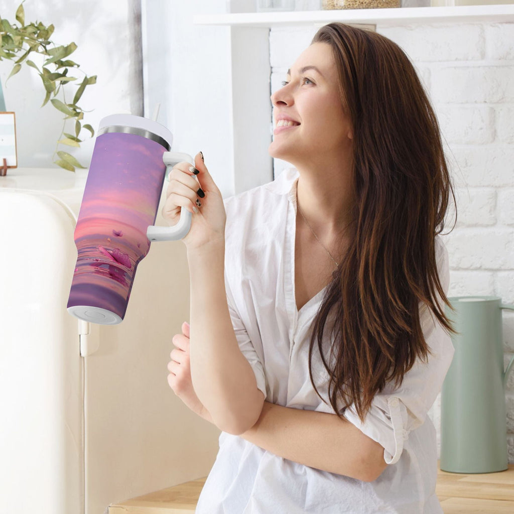 30 oz Insulated Stainless Steel Tumbler Double Wall Stainless Steel Tumbler with 2-Way Drinking Pink Butterflies Flying - Choice 429