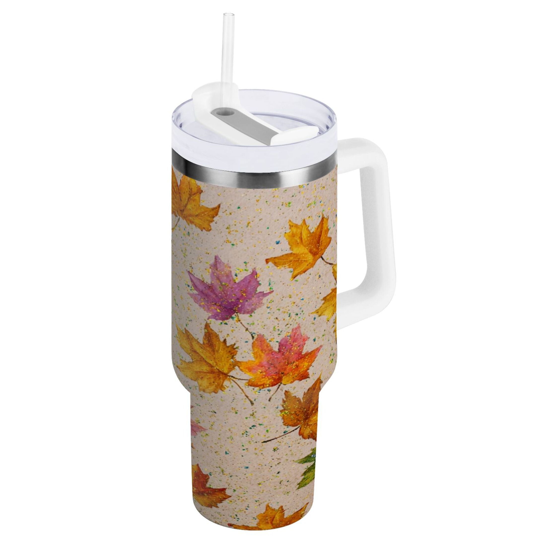 40 oz Insulated Stainless Steel Tumbler Double Wall Stainless Steel Tumbler with 2-Way Drinking Colored Autumn Leaves - Choice 790