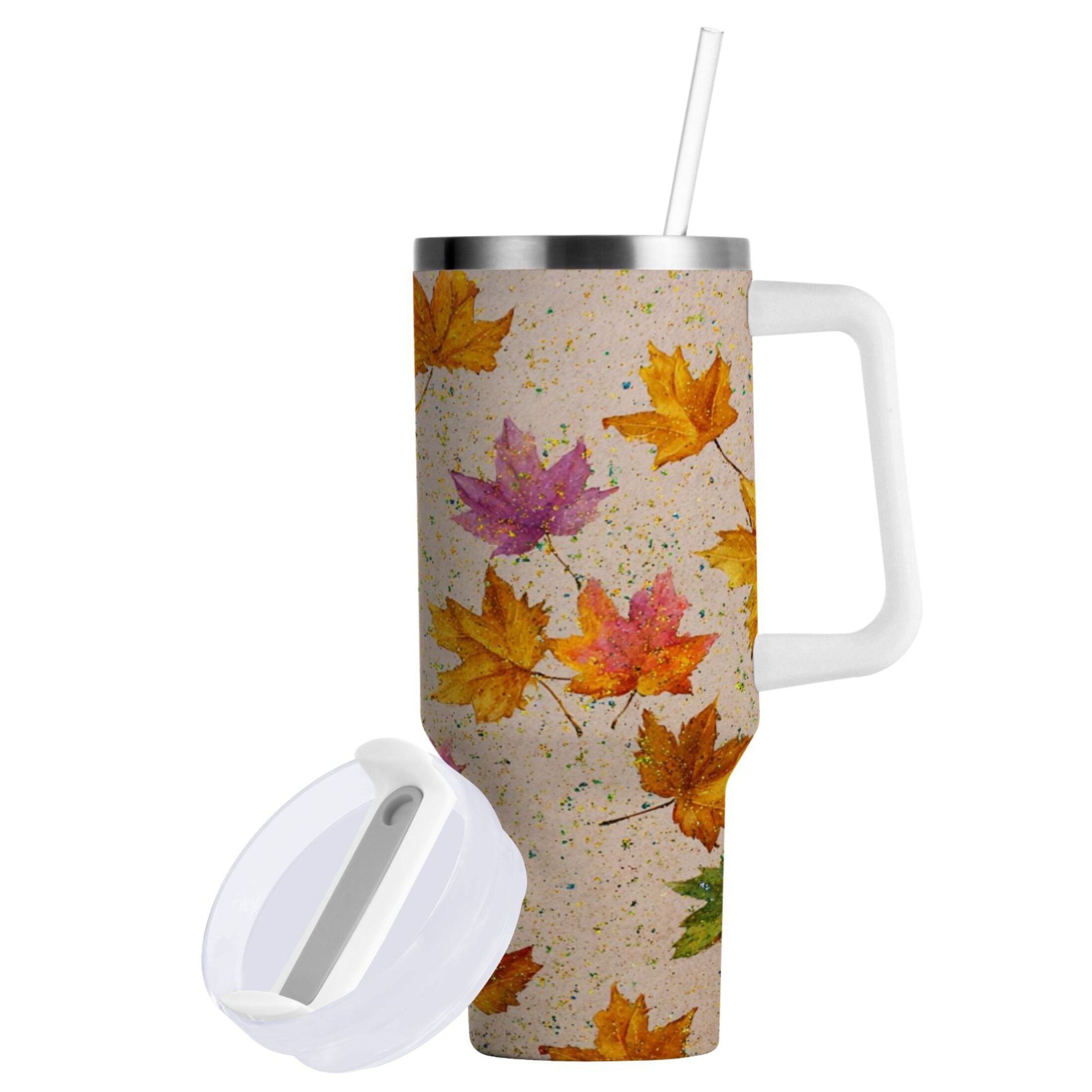 40 oz Insulated Stainless Steel Tumbler Double Wall Stainless Steel Tumbler with 2-Way Drinking Colored Autumn Leaves - Choice 790