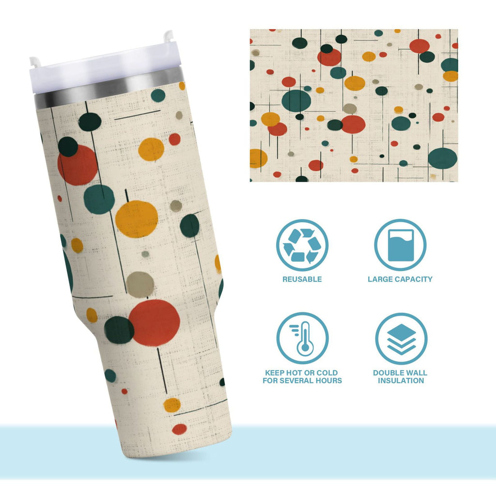 30 oz Insulated Stainless Steel Tumbler Double Wall Stainless Steel Tumbler with 2-Way Drinking Colorful Dots and Lines - Choice 615