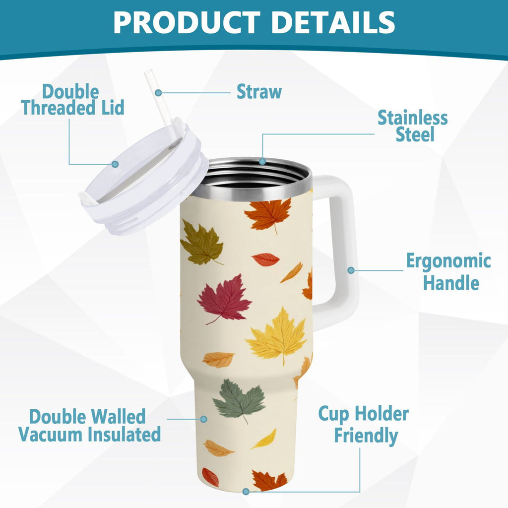 40 oz Insulated Stainless Steel Tumbler Double Wall Stainless Steel Tumbler with 2-Way Drinking Colorful Autumn Leaves Pattern - Choice 219