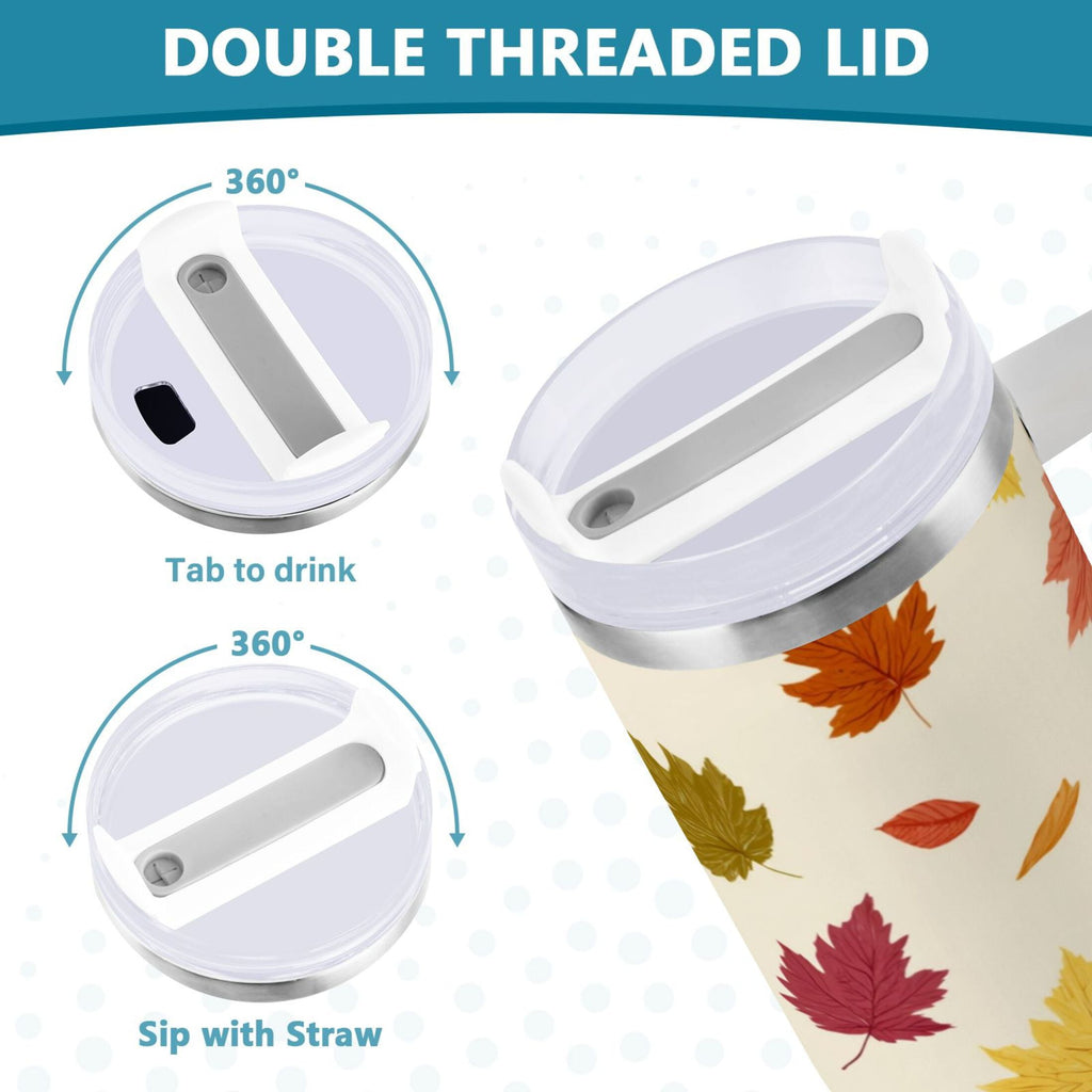 40 oz Insulated Stainless Steel Tumbler Double Wall Stainless Steel Tumbler with 2-Way Drinking Colorful Autumn Leaves Pattern - Choice 219