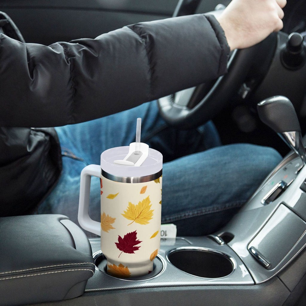40 oz Insulated Stainless Steel Tumbler Double Wall Stainless Steel Tumbler with 2-Way Drinking Colorful Autumn Leaves Pattern - Choice 219