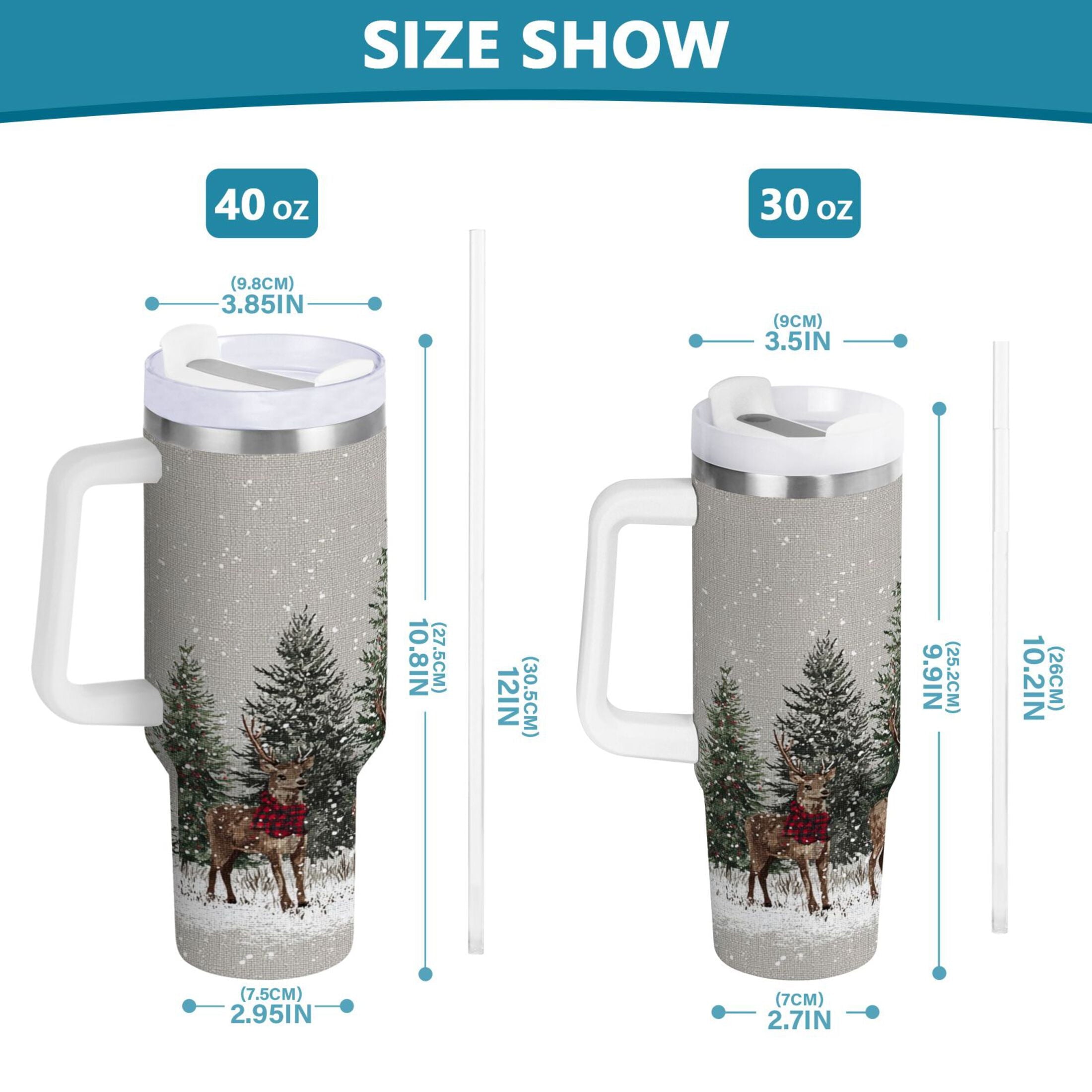 30 oz Insulated Stainless Steel Tumbler Double Wall Stainless Steel Tumbler with 2-Way Drinking Christmas Deer and Snowmen - Choice 605