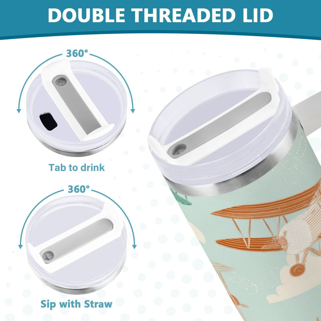 40 oz Insulated Stainless Steel Tumbler Double Wall Stainless Steel Tumbler with 2-Way Drinking Cute Airplanes - Choice 952