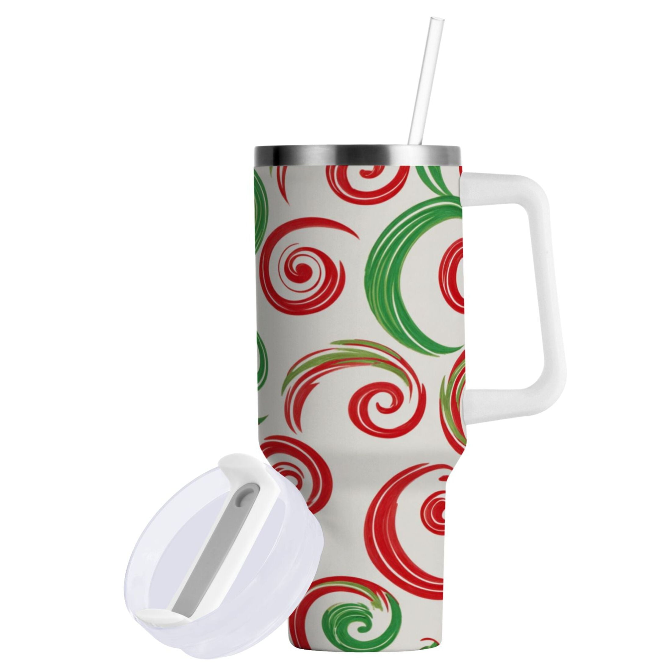 40 oz Insulated Stainless Steel Tumbler Double Wall Stainless Steel Tumbler with 2-Way Drinking Red and Green Swirls - Choice 846