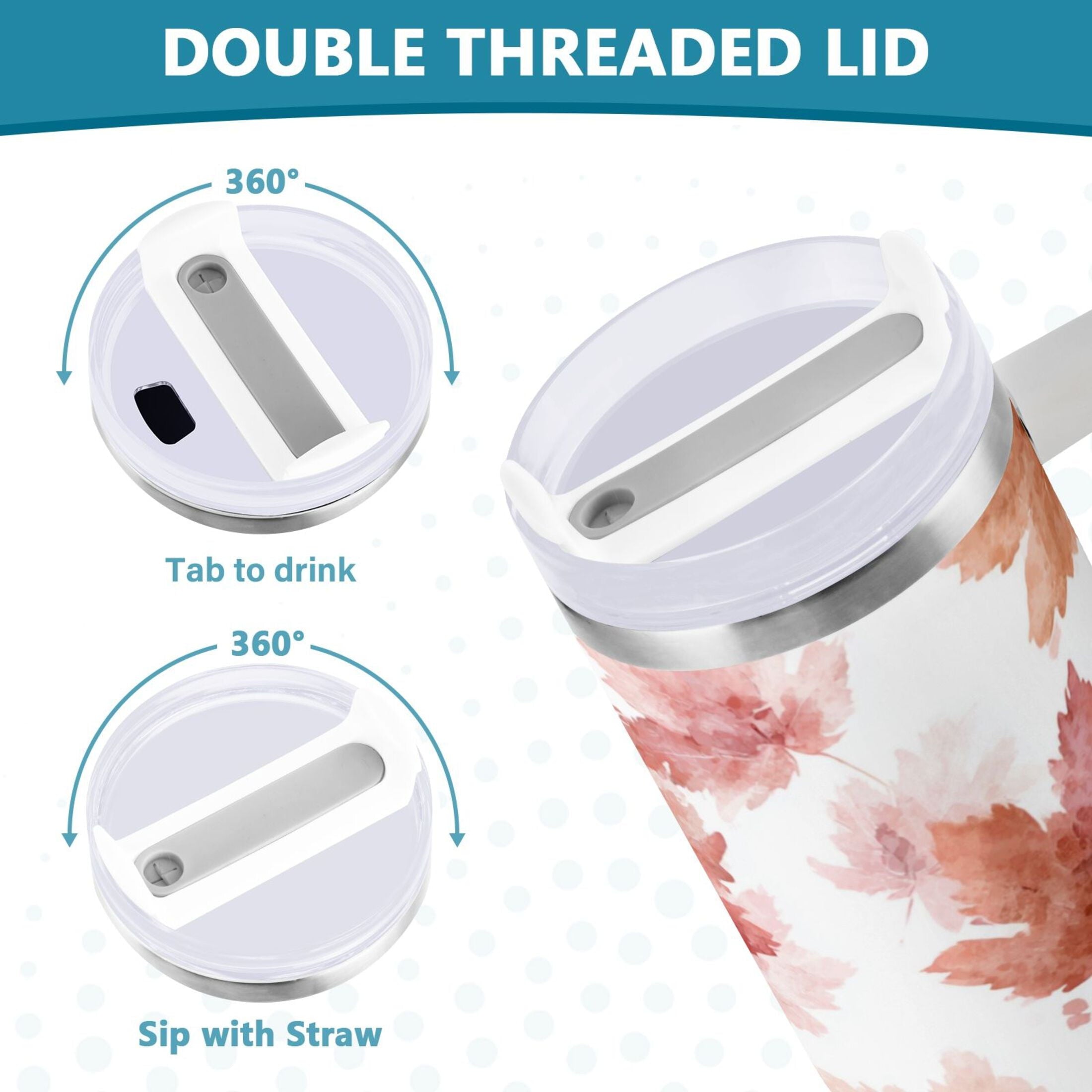 30 oz Insulated Stainless Steel Tumbler Double Wall Stainless Steel Tumbler with 2-Way Drinking Watercolor Pink Maple Leaves - Choice 996