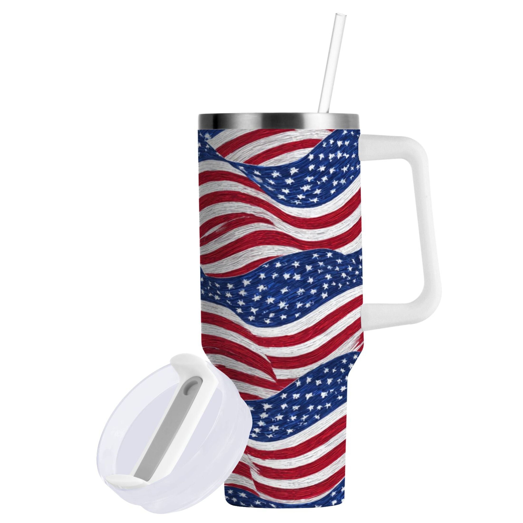 30 oz Insulated Stainless Steel Tumbler Double Wall Stainless Steel Tumbler with 2-Way Drinking Flags Wave Pattern - Choice 222