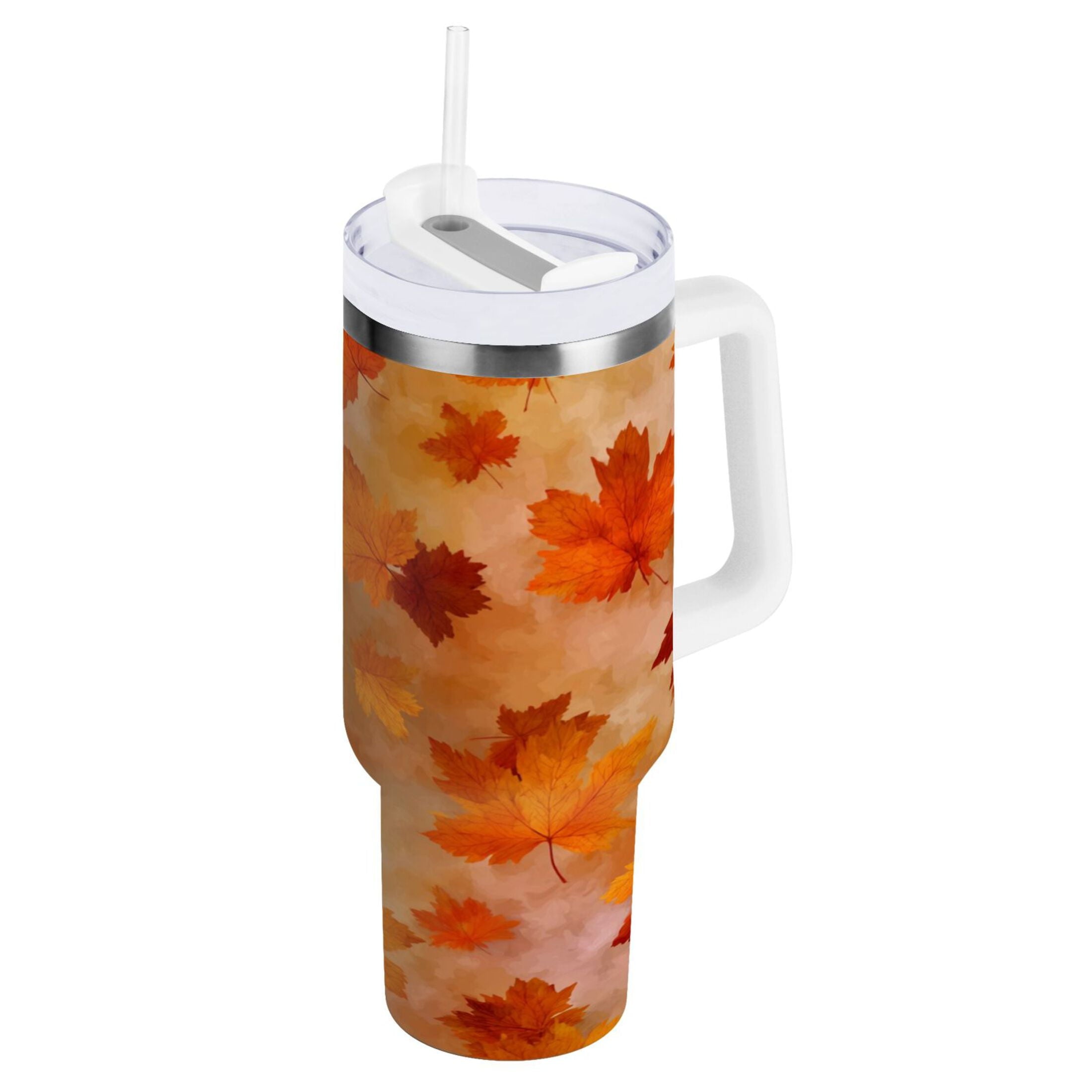 40 oz Insulated Stainless Steel Tumbler Double Wall Stainless Steel Tumbler with 2-Way Drinking Orange and Brown Autumn Leaves - Choice 470