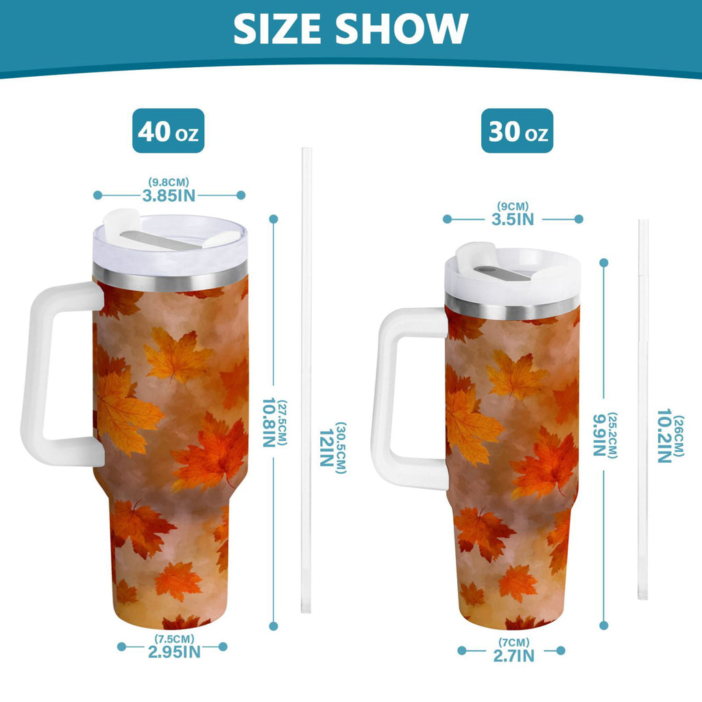40 oz Insulated Stainless Steel Tumbler Double Wall Stainless Steel Tumbler with 2-Way Drinking Orange and Brown Autumn Leaves - Choice 470