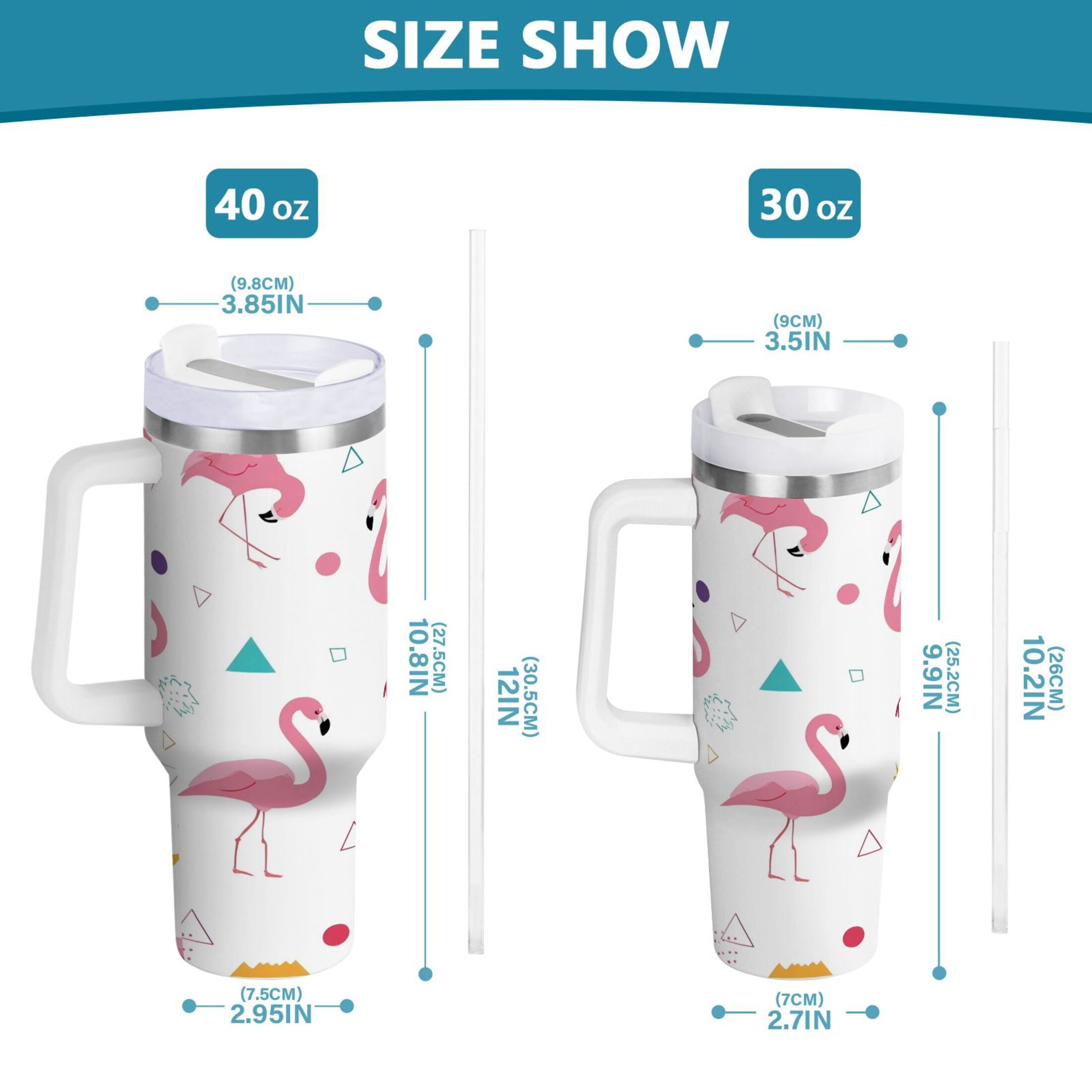 40 oz Insulated Stainless Steel Tumbler Double Wall Stainless Steel Tumbler with 2-Way Drinking Cute Flamingo Pattern - Choice 210