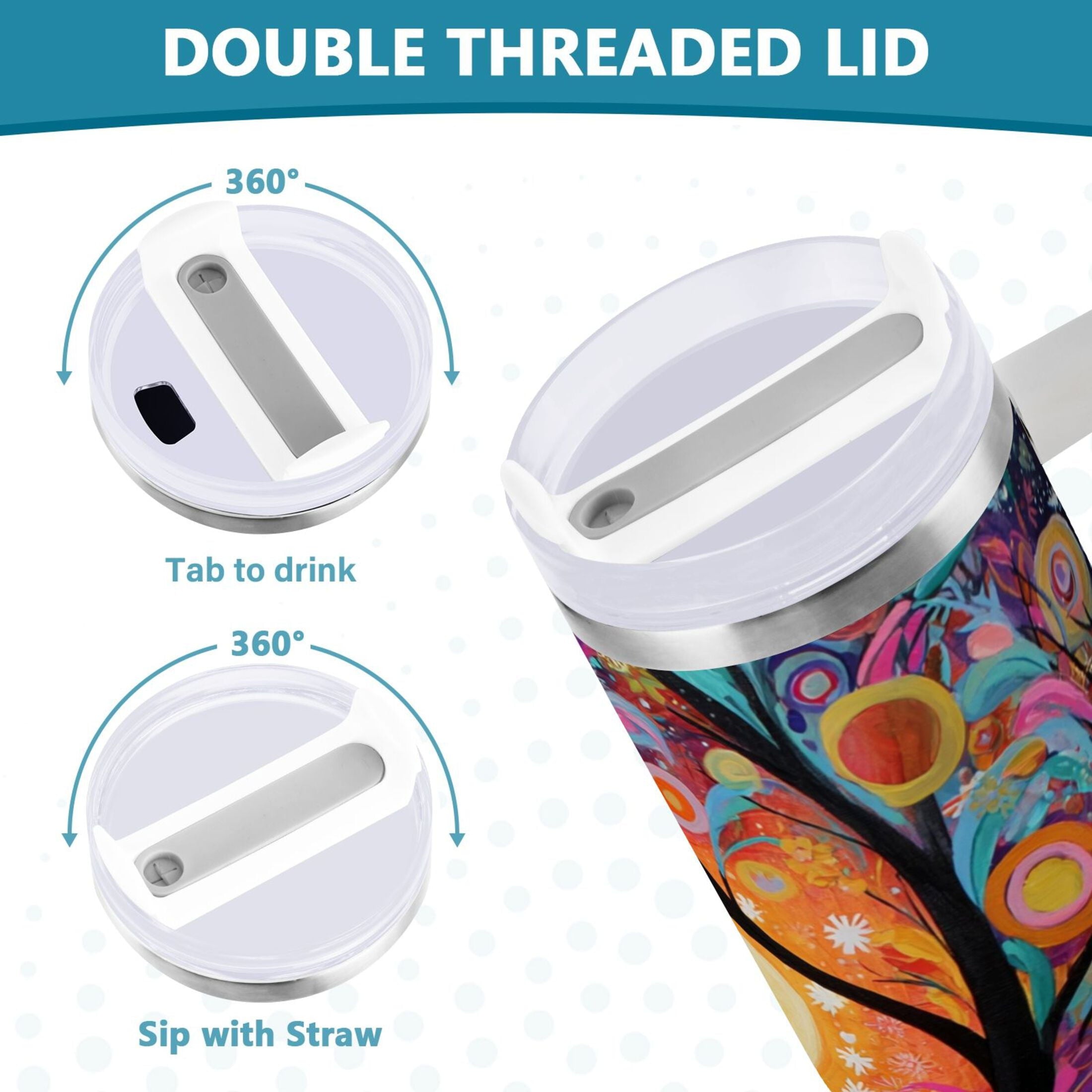 30 oz Insulated Stainless Steel Tumbler Double Wall Stainless Steel Tumbler with 2-Way Drinking Beautiful Abstract Tree Painting - Choice 791