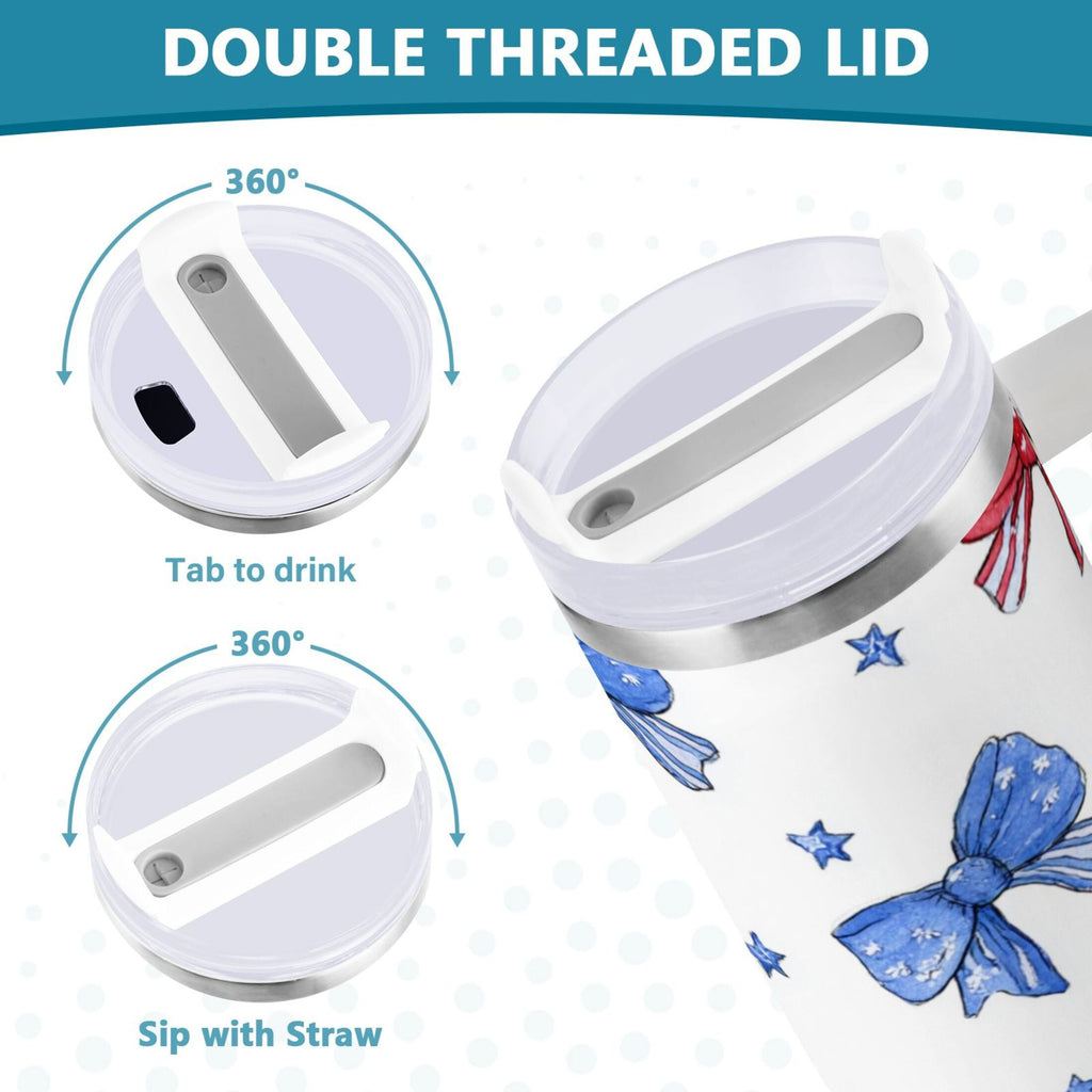 40 oz Insulated Stainless Steel Tumbler Double Wall Stainless Steel Tumbler with 2-Way Drinking Hand-drawn Bows - Choice 249