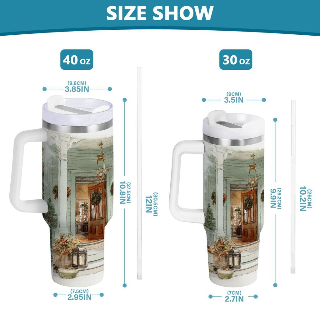 30 oz Insulated Stainless Steel Tumbler Double Wall Stainless Steel Tumbler with 2-Way Drinking Charming Christmas Doorway - Choice 345