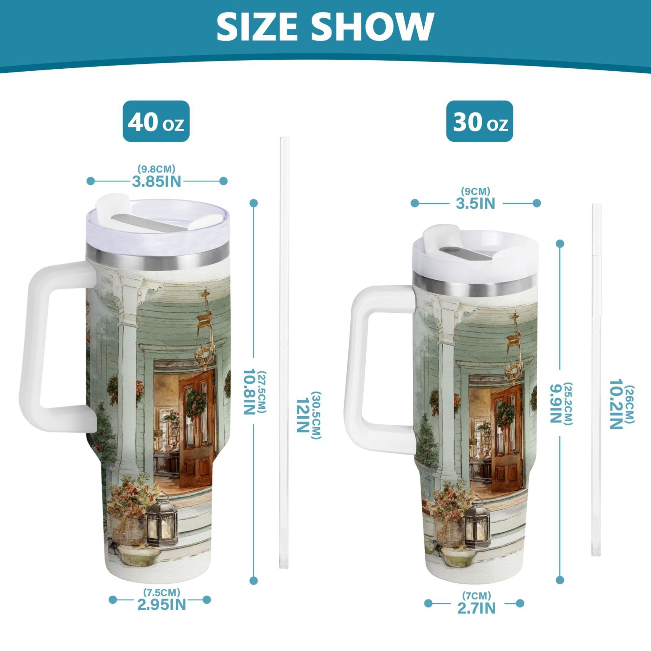 30 oz Insulated Stainless Steel Tumbler Double Wall Stainless Steel Tumbler with 2-Way Drinking Charming Christmas Doorway - Choice 345