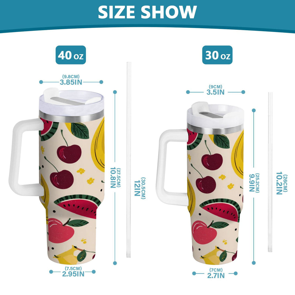 30 oz Insulated Stainless Steel Tumbler Double Wall Stainless Steel Tumbler with 2-Way Drinking Watermelon and Cherries - Choice 596