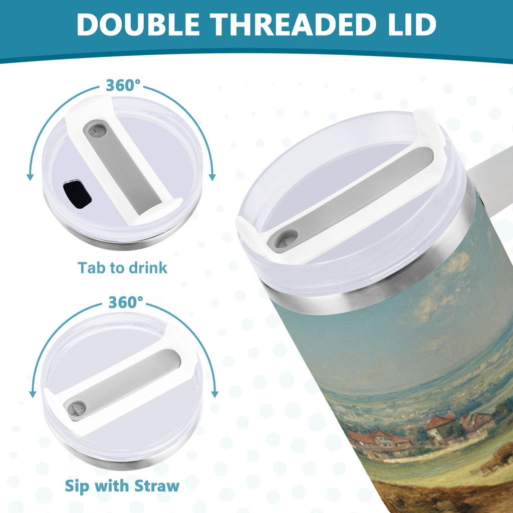 30 oz Insulated Stainless Steel Tumbler Double Wall Stainless Steel Tumbler with 2-Way Drinking Buffalo Herd Oil Painting - Choice 227