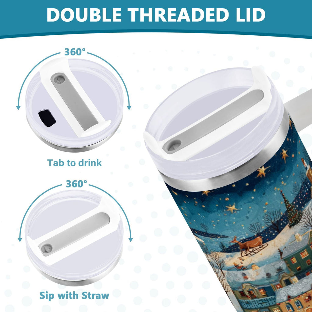 30 oz Insulated Stainless Steel Tumbler Double Wall Stainless Steel Tumbler with 2-Way Drinking Whimsical Christmas Scene - Choice 432