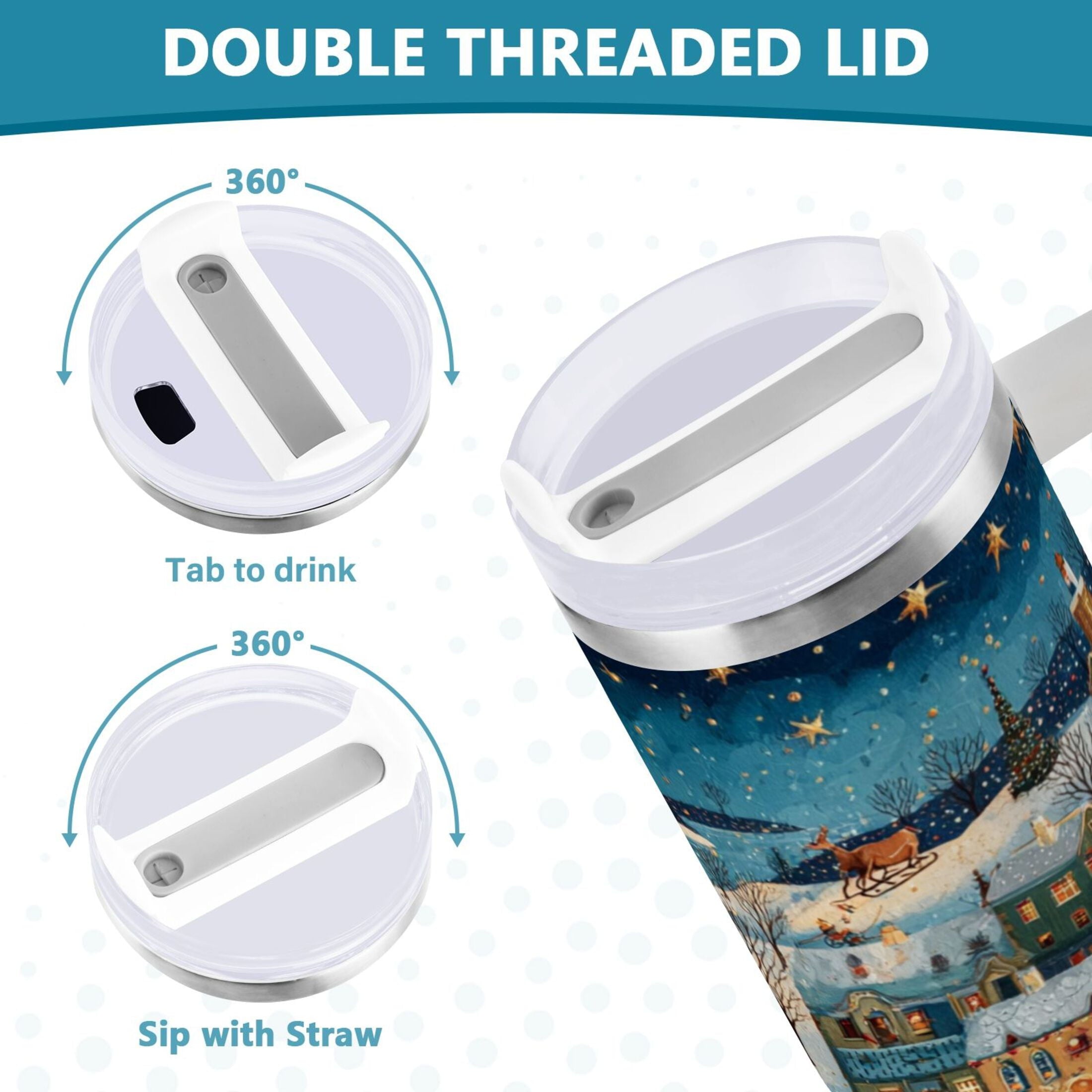 30 oz Insulated Stainless Steel Tumbler Double Wall Stainless Steel Tumbler with 2-Way Drinking Whimsical Christmas Scene - Choice 432