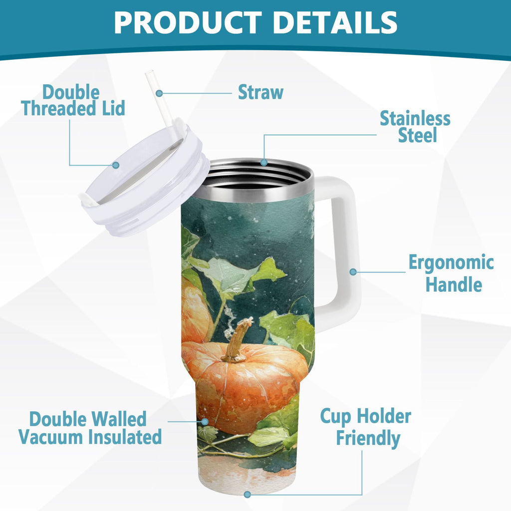 40 oz Insulated Stainless Steel Tumbler Double Wall Stainless Steel Tumbler with 2-Way Drinking Orange and White Pumpkins - Choice 692
