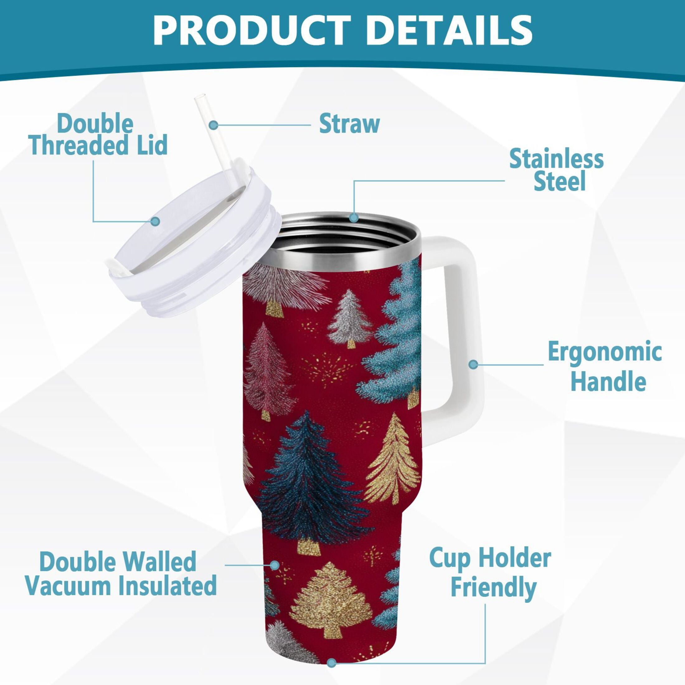 30 oz Insulated Stainless Steel Tumbler Double Wall Stainless Steel Tumbler with 2-Way Drinking Stylized Christmas Trees - Choice 138