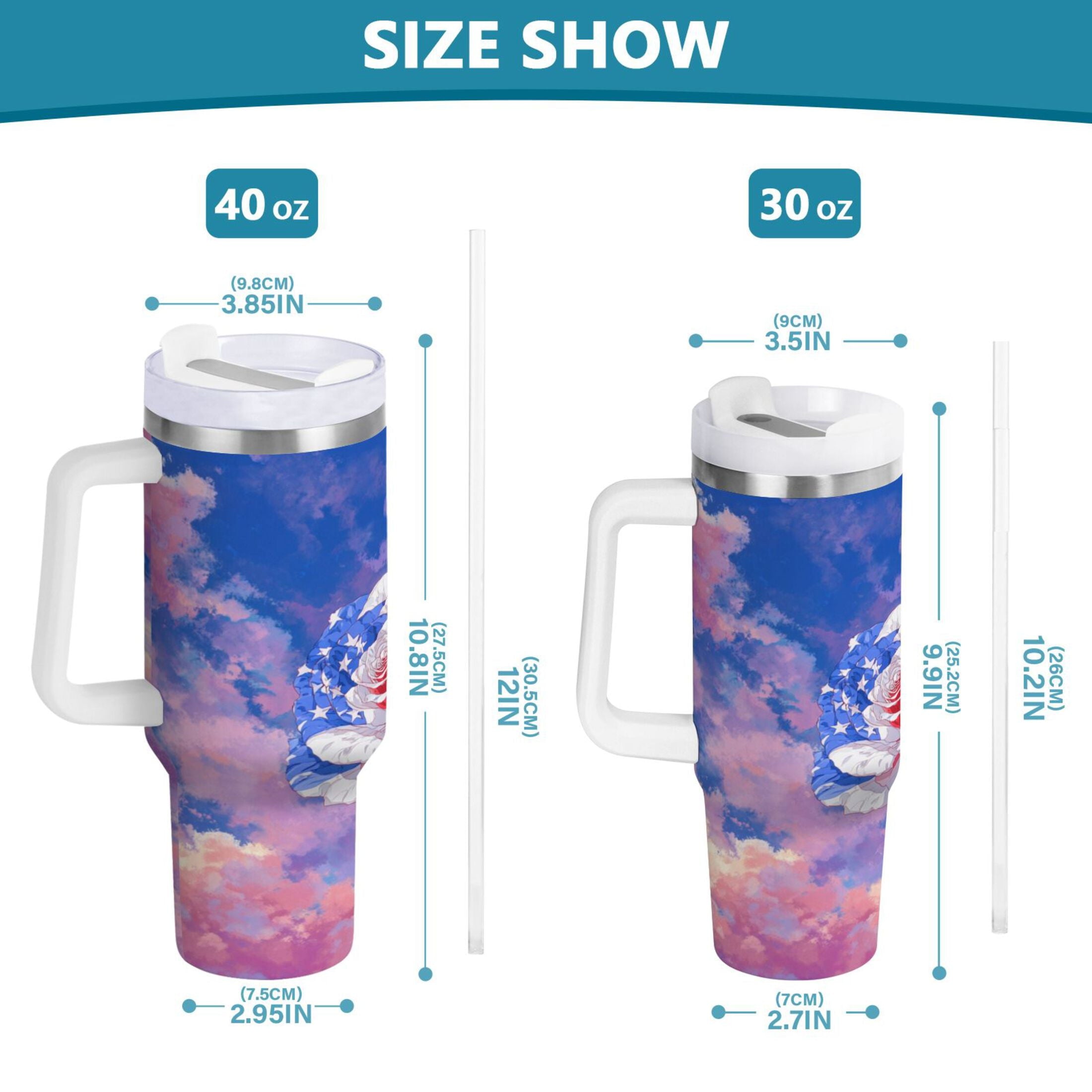 30 oz Insulated Stainless Steel Tumbler Double Wall Stainless Steel Tumbler with 2-Way Drinking Rose with Flag Pattern - Choice 860