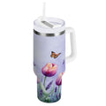 30 oz Insulated Stainless Steel Tumbler Double Wall Stainless Steel Tumbler with 2-Way Drinking Watercolor Tulips and Lavender - Choice 408