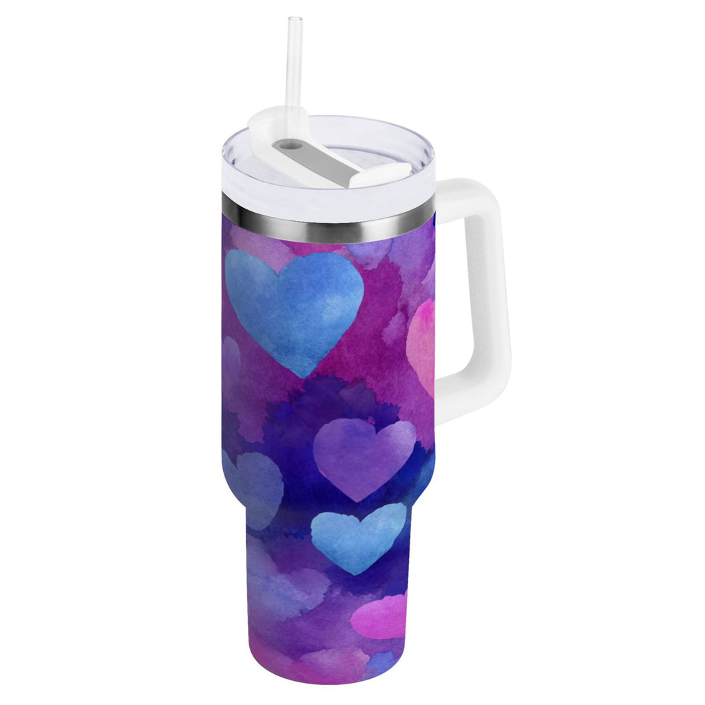 30 oz Insulated Stainless Steel Tumbler Double Wall Stainless Steel Tumbler with 2-Way Drinking Indigo and Violet Hearts - Choice 498