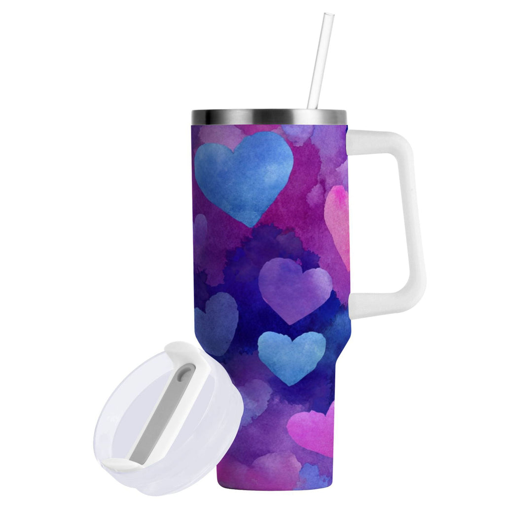 30 oz Insulated Stainless Steel Tumbler Double Wall Stainless Steel Tumbler with 2-Way Drinking Indigo and Violet Hearts - Choice 498