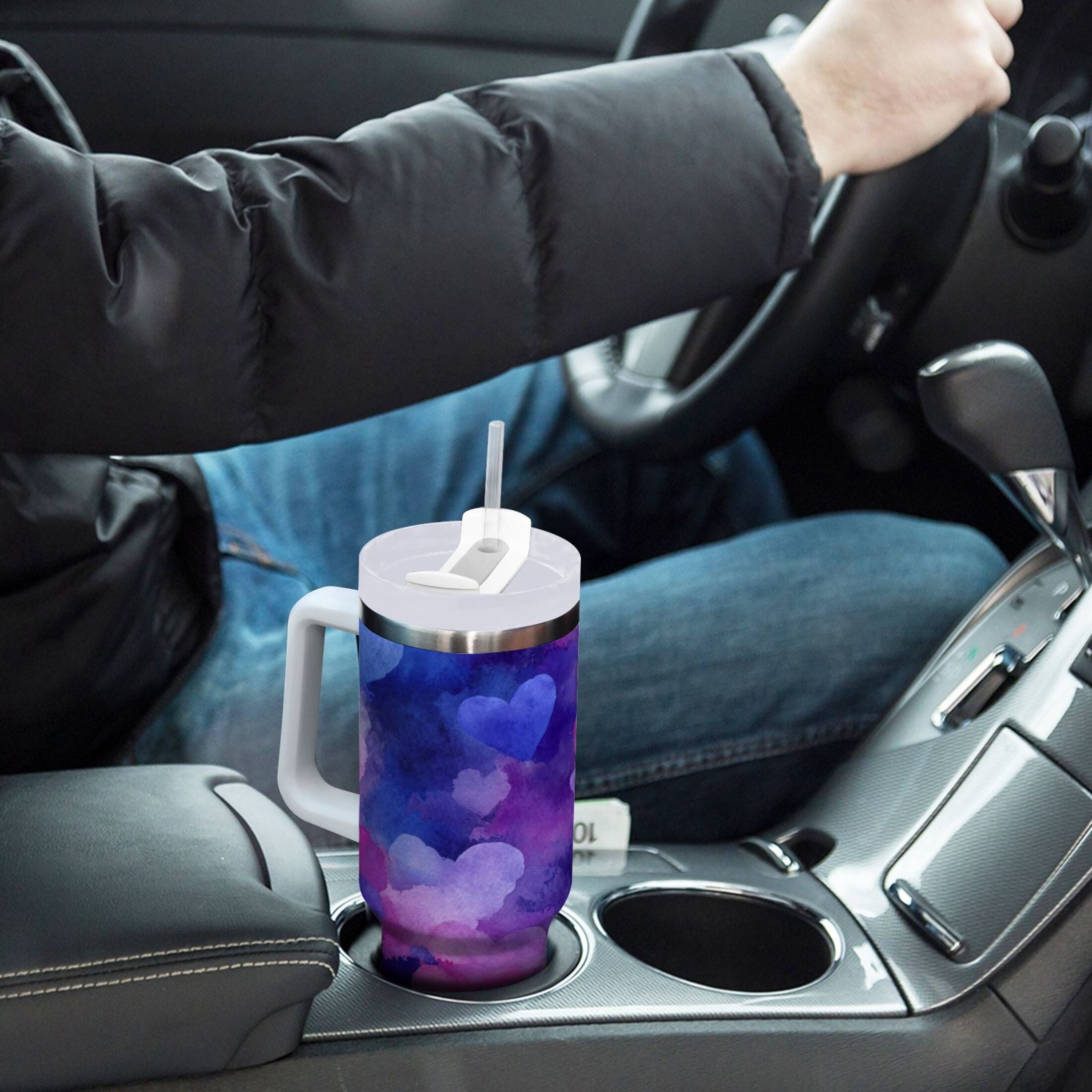 30 oz Insulated Stainless Steel Tumbler Double Wall Stainless Steel Tumbler with 2-Way Drinking Indigo and Violet Hearts - Choice 498