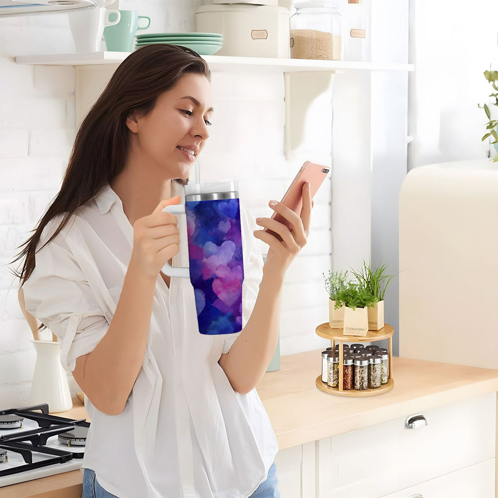 30 oz Insulated Stainless Steel Tumbler Double Wall Stainless Steel Tumbler with 2-Way Drinking Indigo and Violet Hearts - Choice 498
