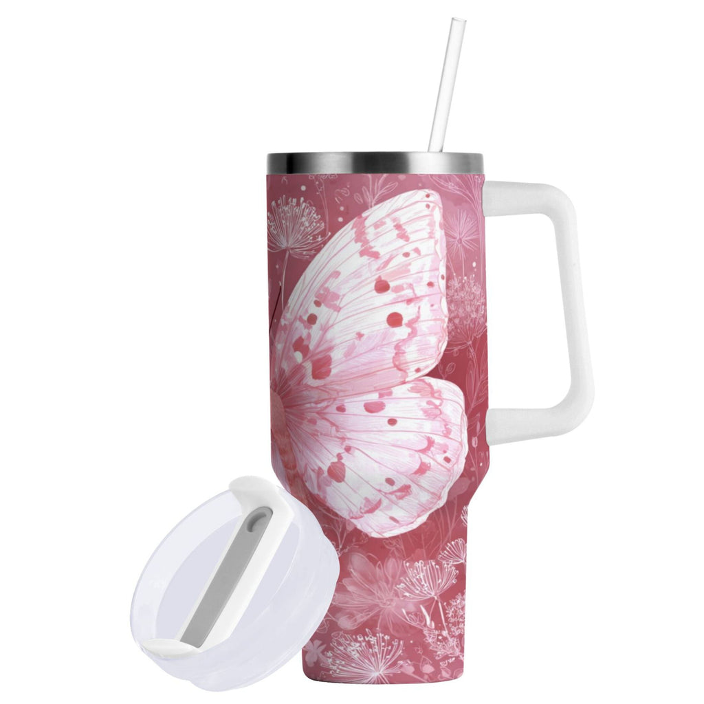 30 oz Insulated Stainless Steel Tumbler Double Wall Stainless Steel Tumbler with 2-Way Drinking Soft Pink Butterfly - Choice 928