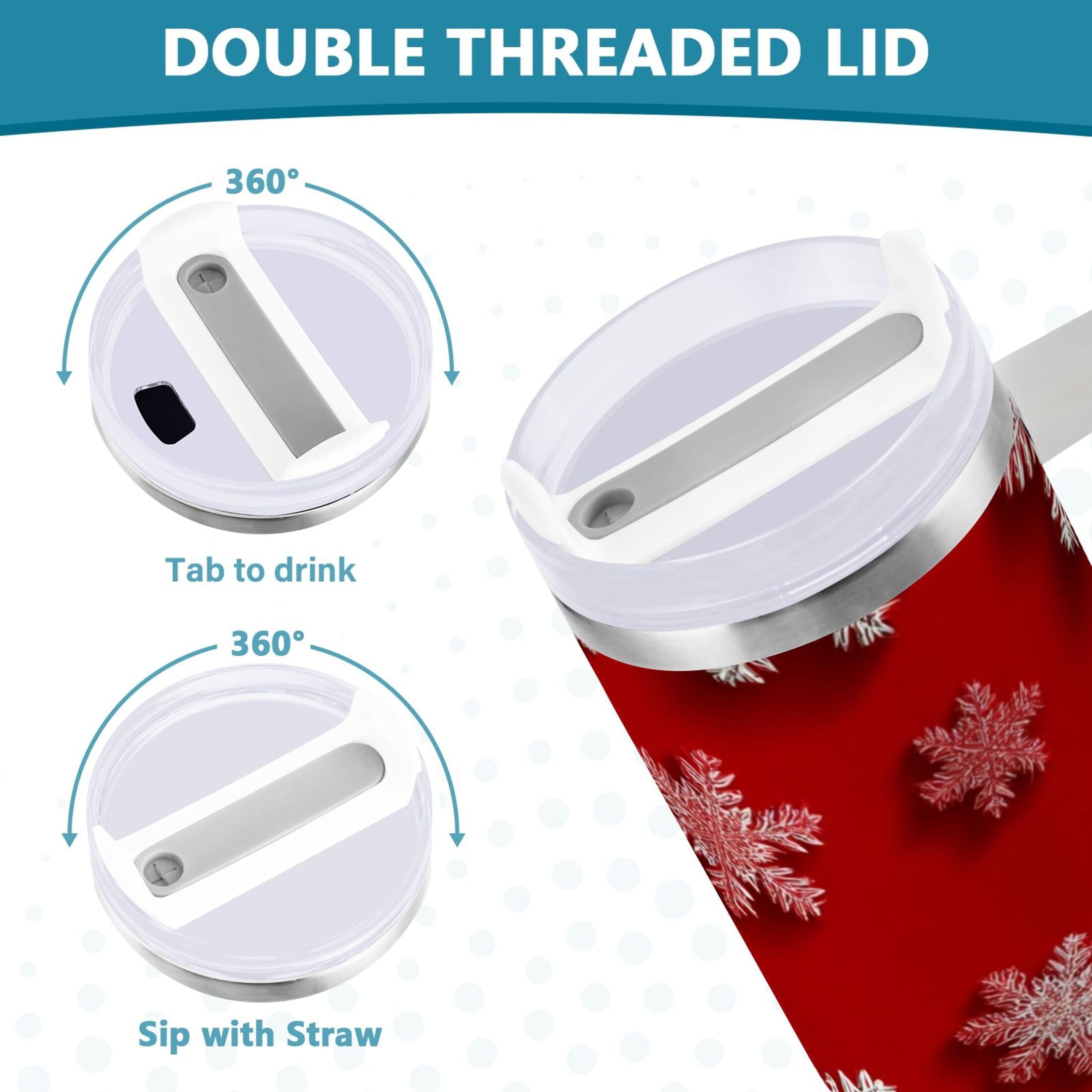 30 oz Insulated Stainless Steel Tumbler Double Wall Stainless Steel Tumbler with 2-Way Drinking Red and White Snowflakes - Choice 949