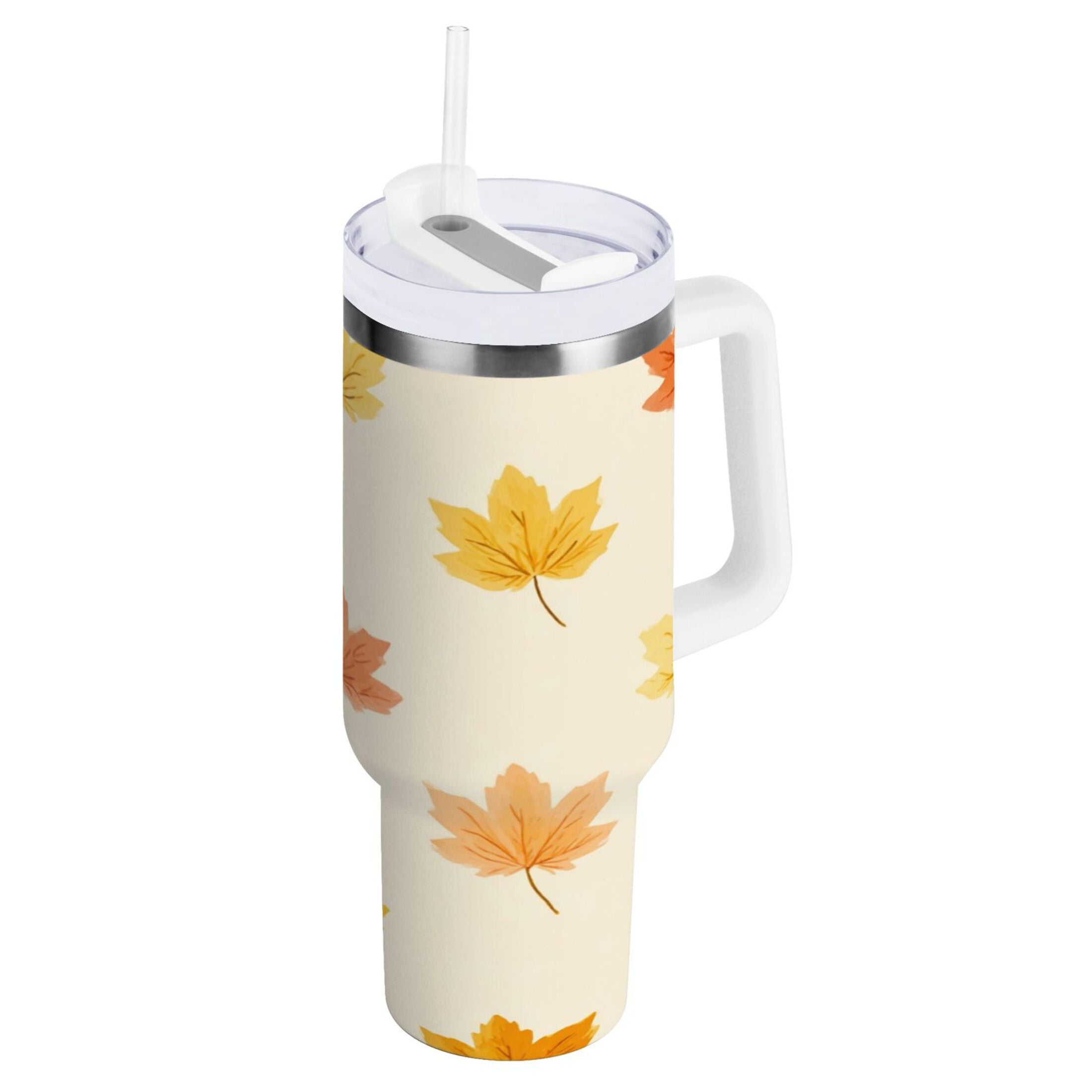 40 oz Insulated Stainless Steel Tumbler Double Wall Stainless Steel Tumbler with 2-Way Drinking Yellow Maple Leaves Pattern - Choice 430