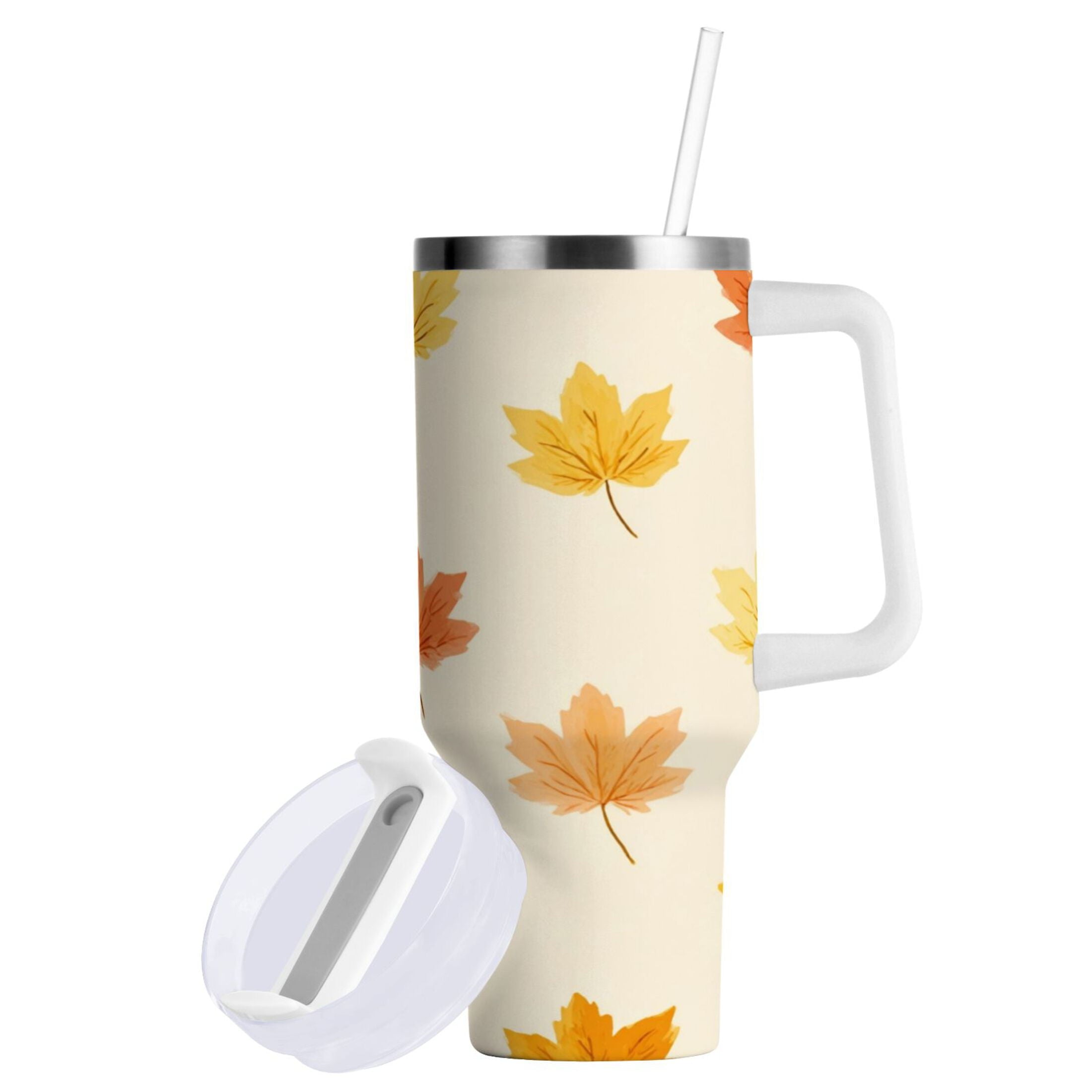 40 oz Insulated Stainless Steel Tumbler Double Wall Stainless Steel Tumbler with 2-Way Drinking Yellow Maple Leaves Pattern - Choice 430
