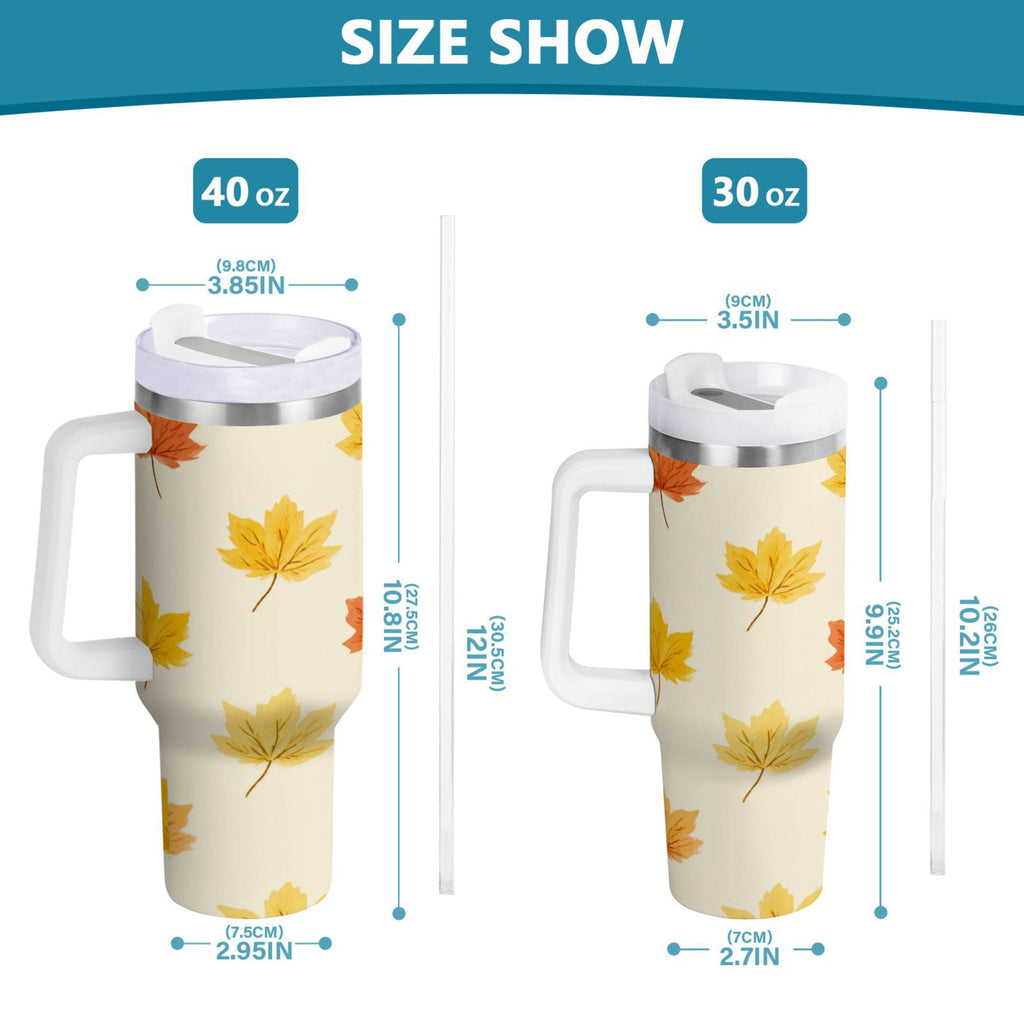 40 oz Insulated Stainless Steel Tumbler Double Wall Stainless Steel Tumbler with 2-Way Drinking Yellow Maple Leaves Pattern - Choice 430